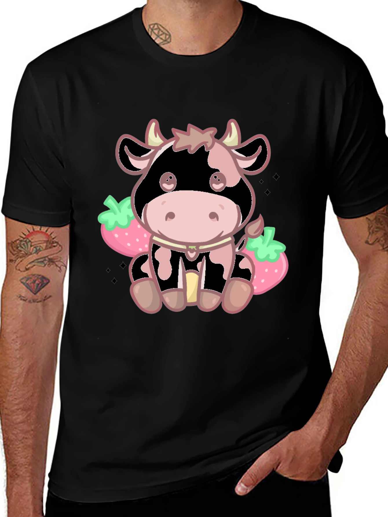 Kawaii Strawberry Cow Graphic Tee - Cute Cartoon Style