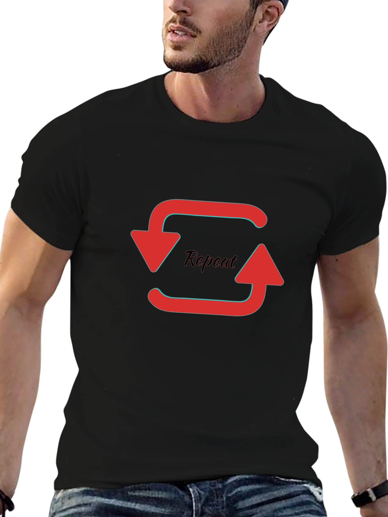 Repeat Graphic Print Black T-Shirt
