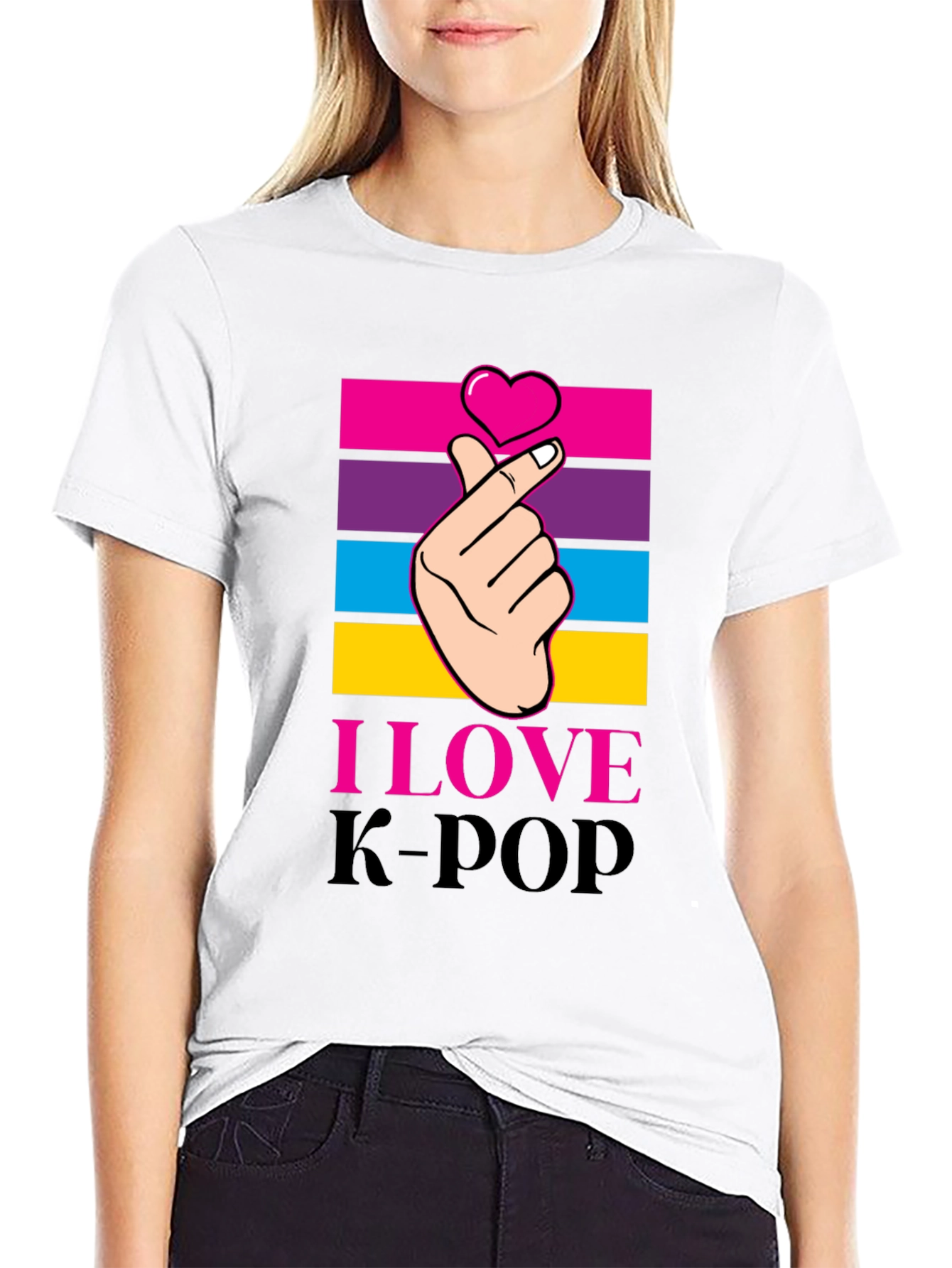 I Love K-Pop Heart Hand Gesture Graphic Tee