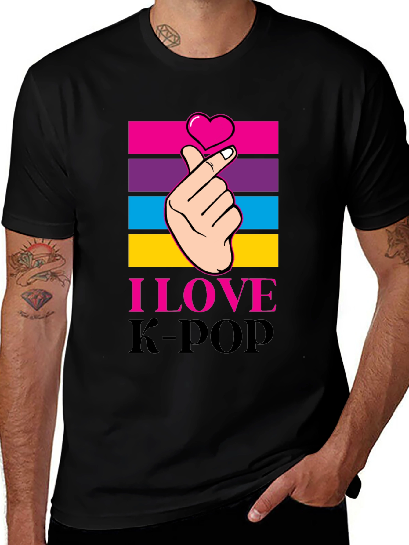 I Love K-Pop Heart Hand Gesture Graphic Tee