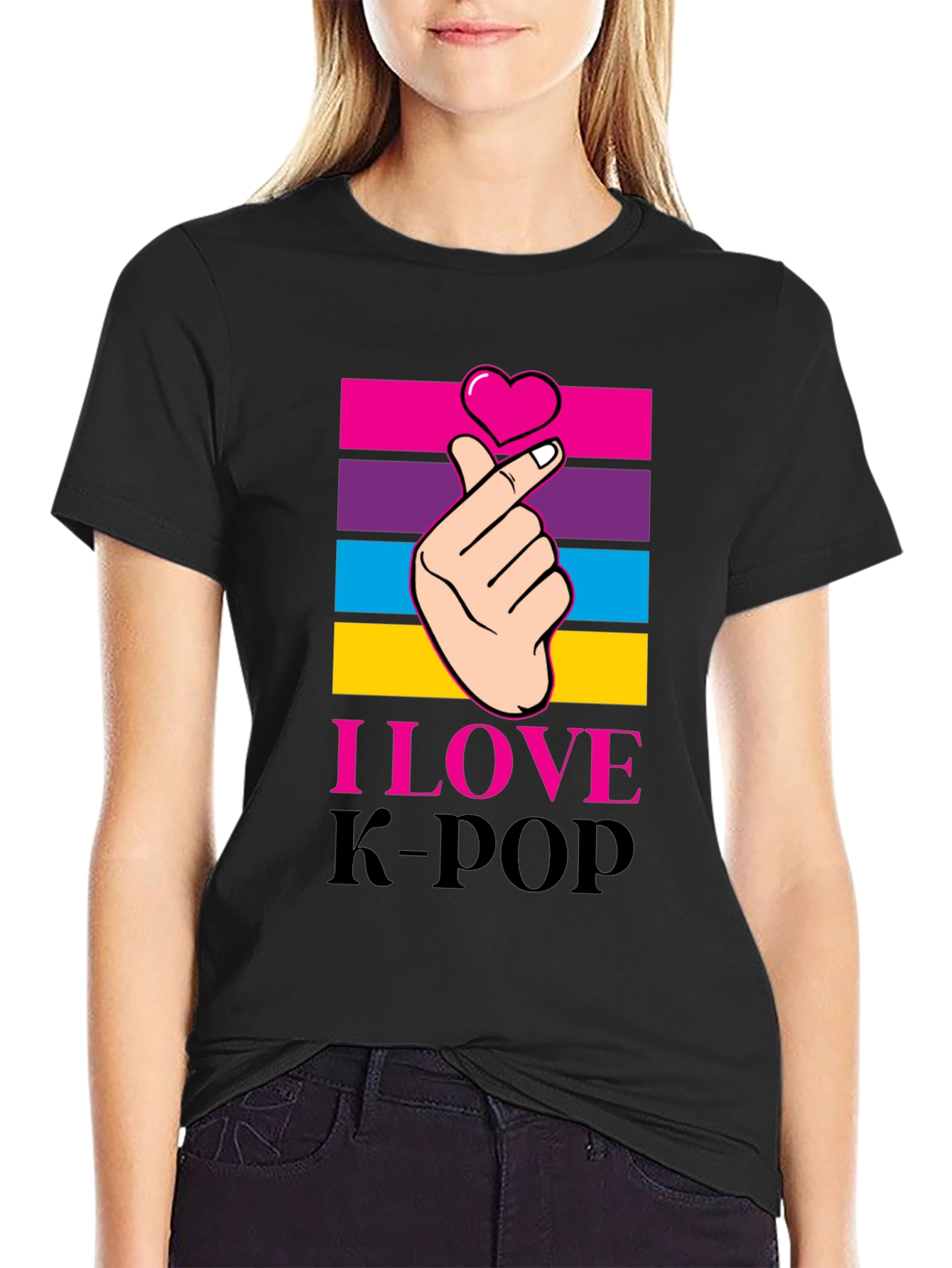 I Love K-Pop Heart Hand Gesture Graphic Tee