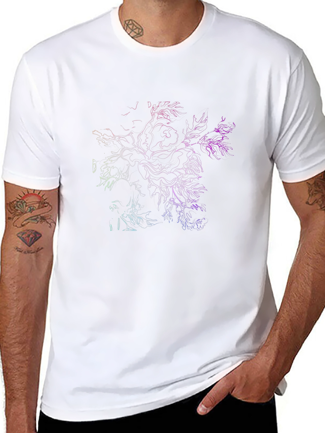 Abstract Floral Line Art T-Shirt - Black