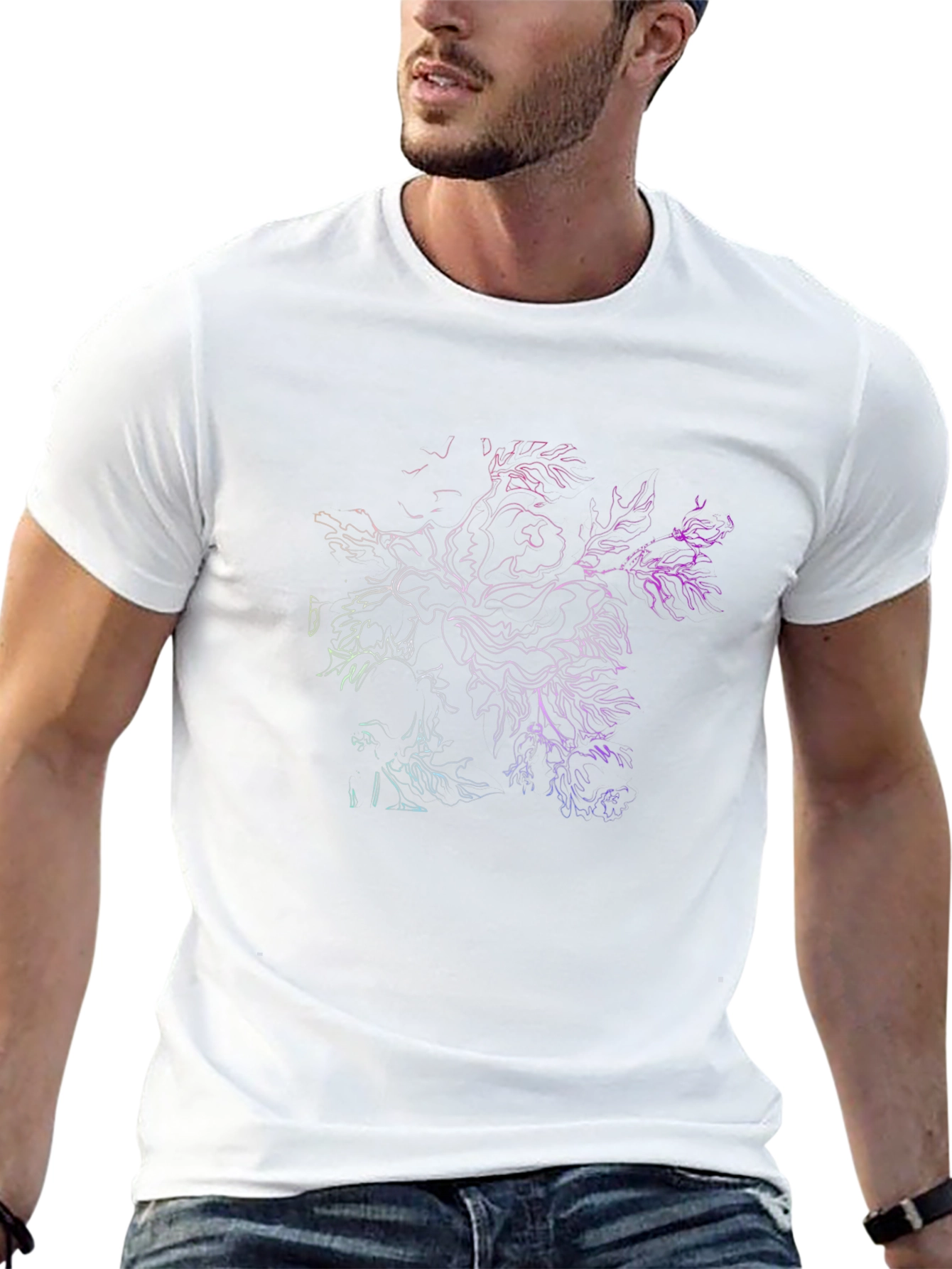 Abstract Floral Line Art T-Shirt - Black