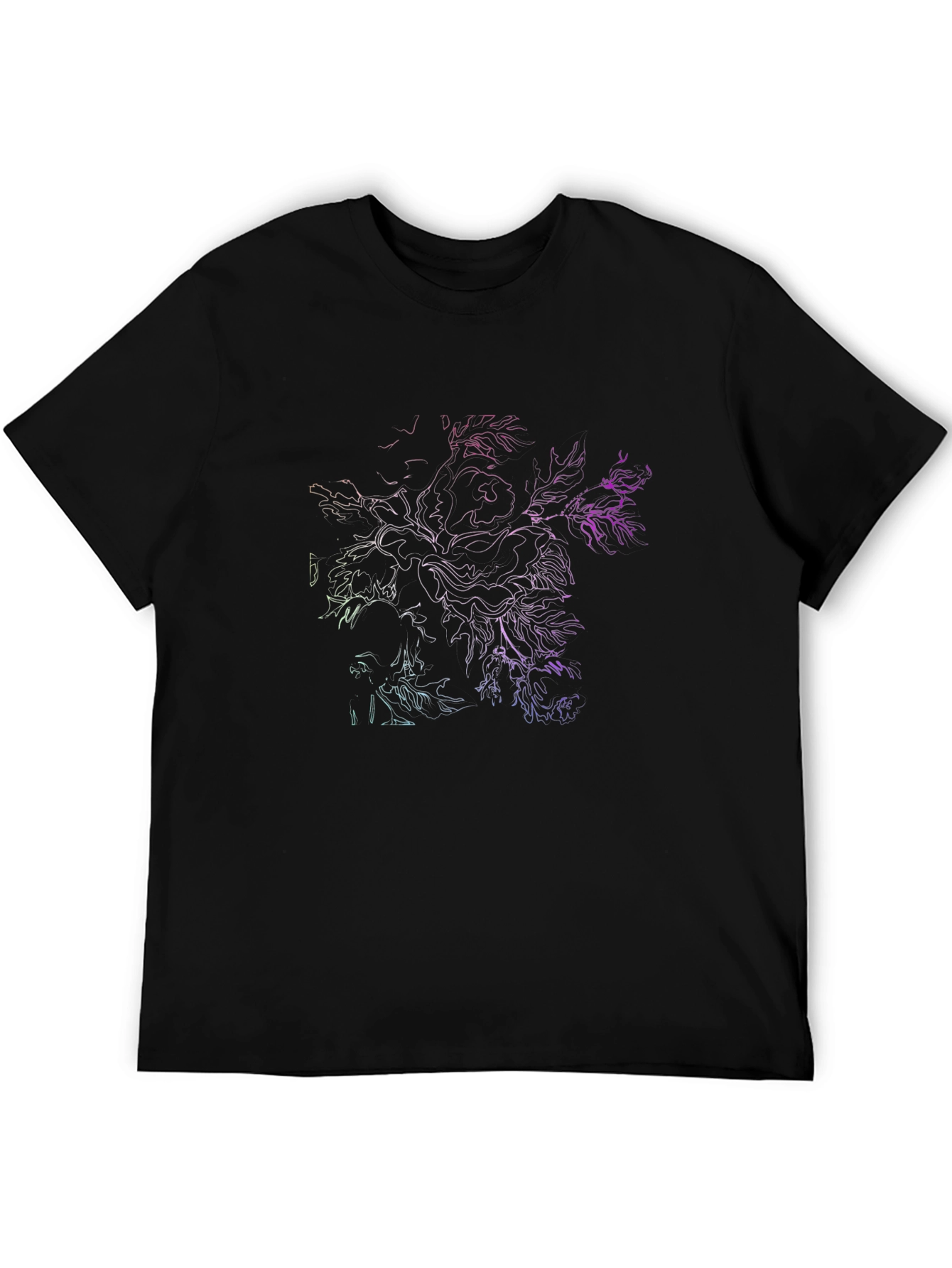 Abstract Floral Line Art T-Shirt - Black