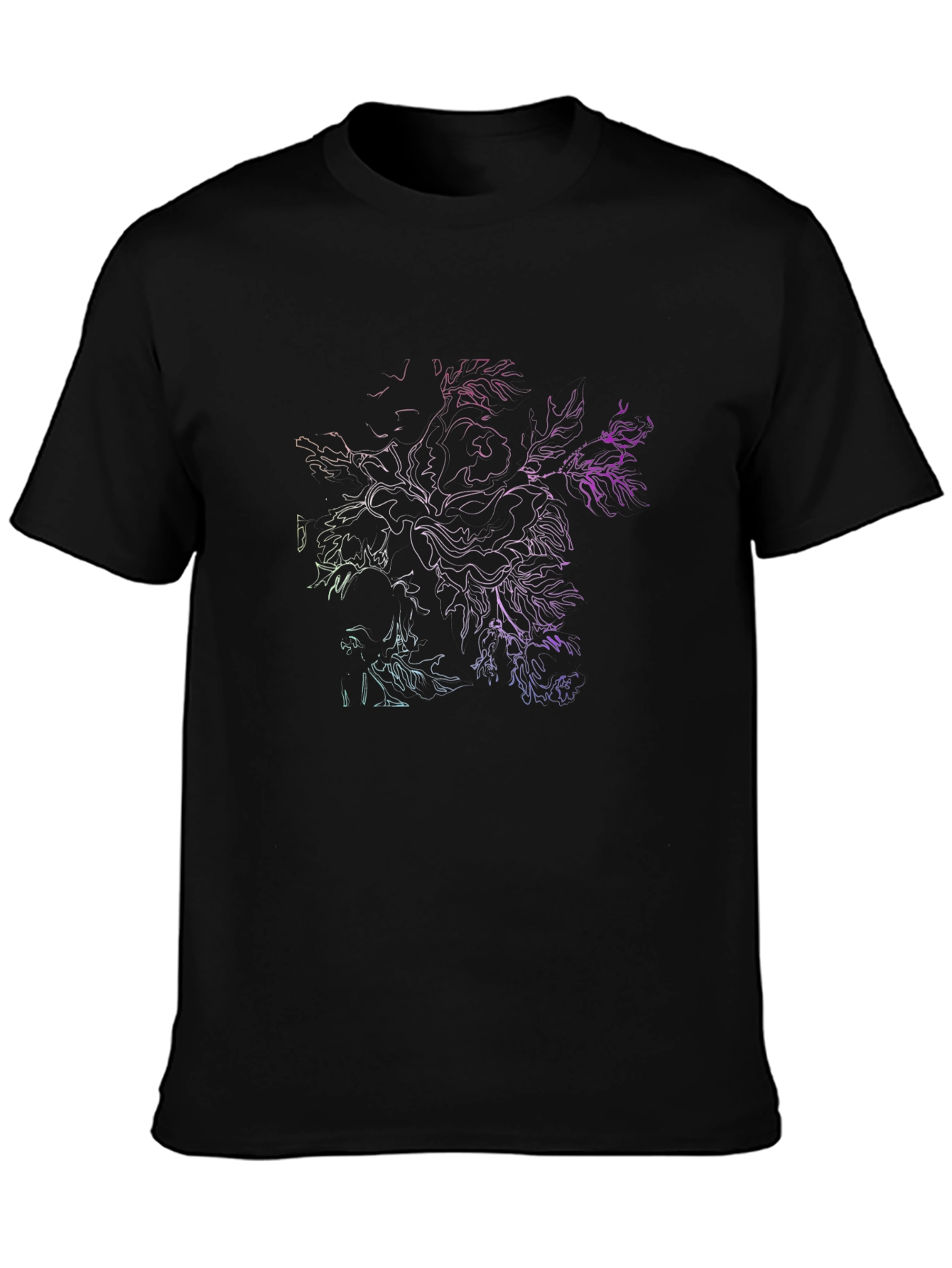 Abstract Floral Line Art T-Shirt - Black
