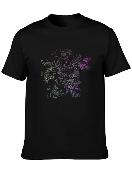 Abstract Floral Line Art T-Shirt - Black