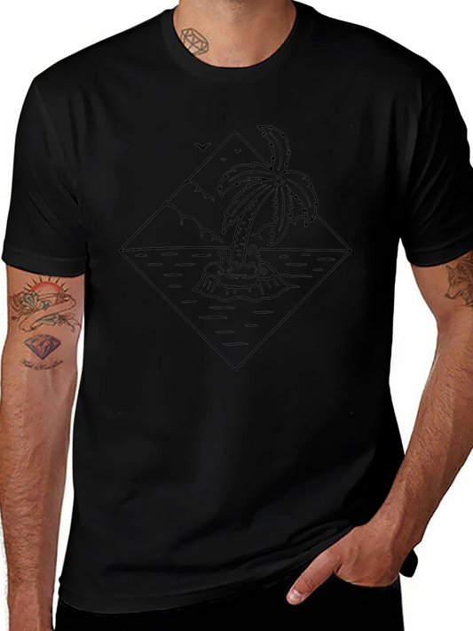 Island Palm Tree Graphic Black T-Shirt