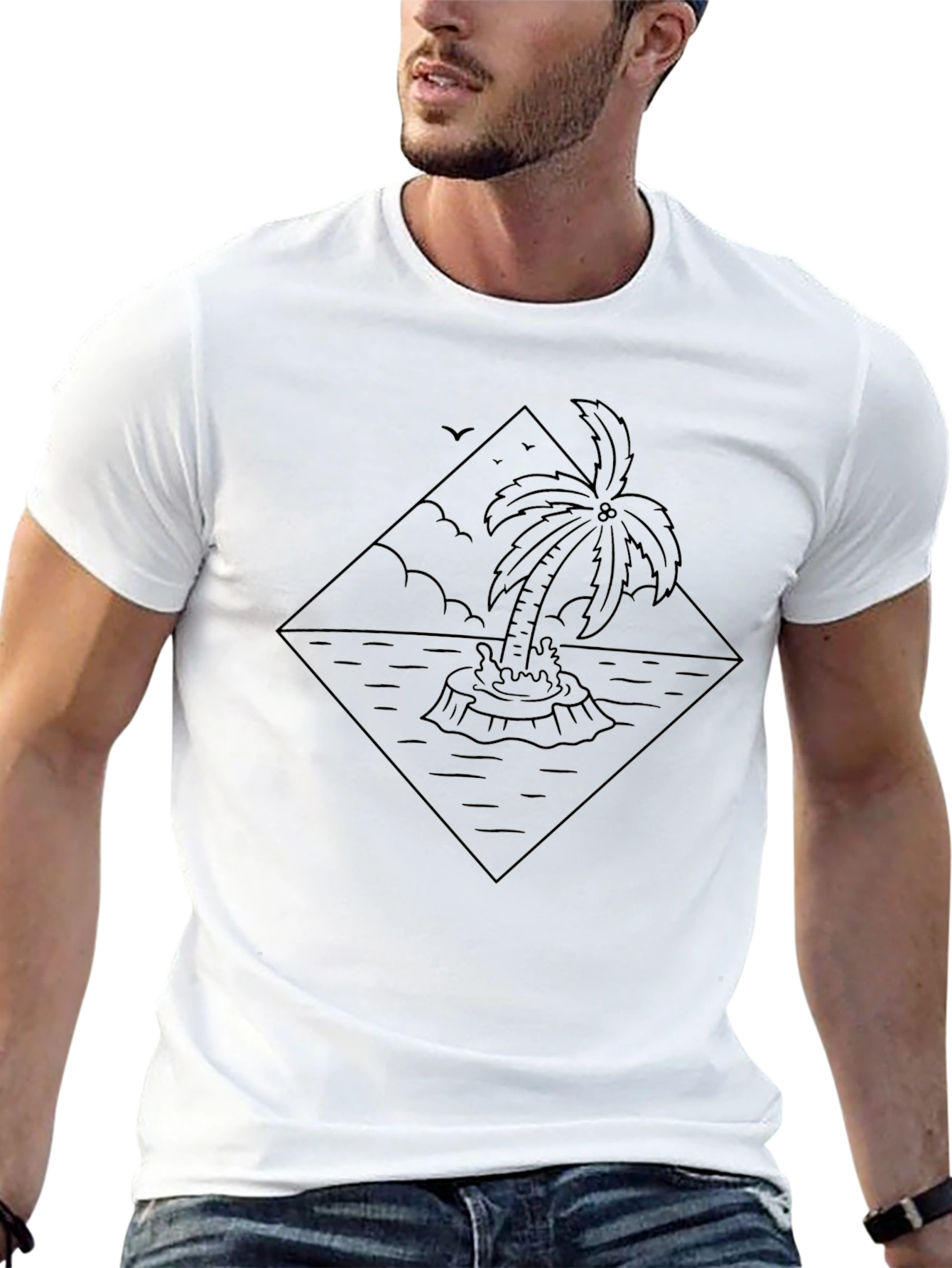 Island Palm Tree Graphic Black T-Shirt