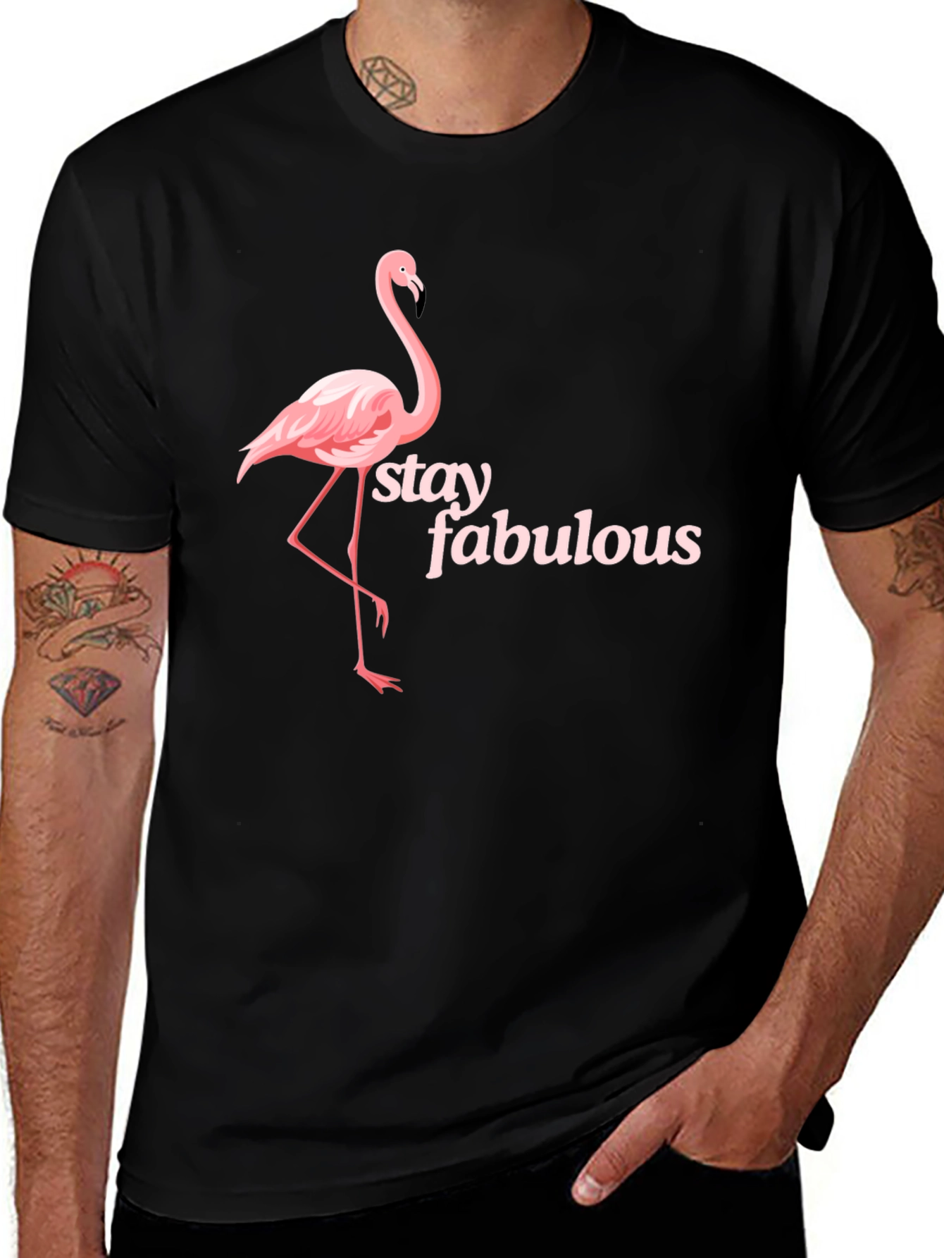 Stay Fabulous Flamingo Graphic Black T-Shirt