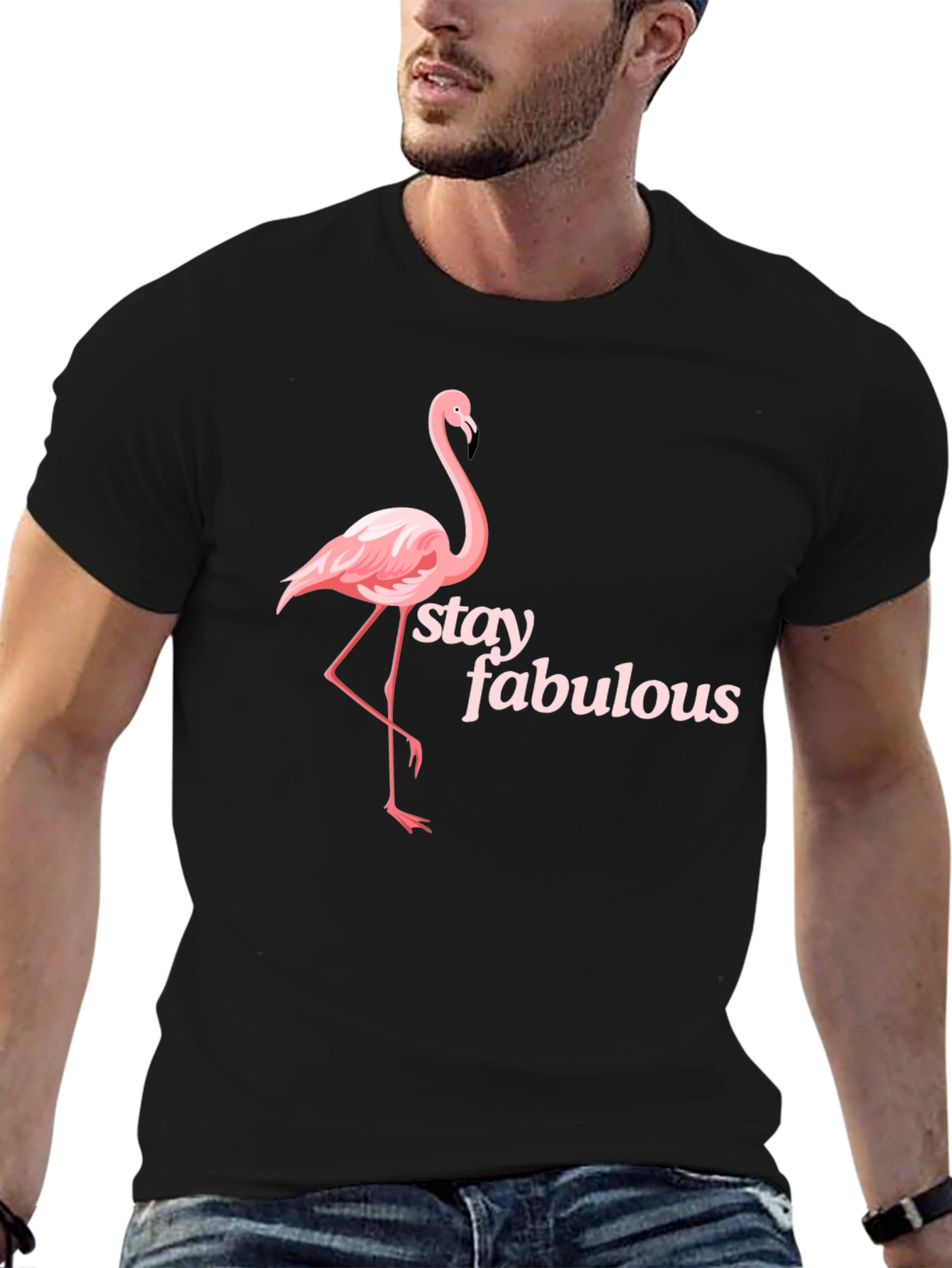 Stay Fabulous Flamingo Graphic Black T-Shirt