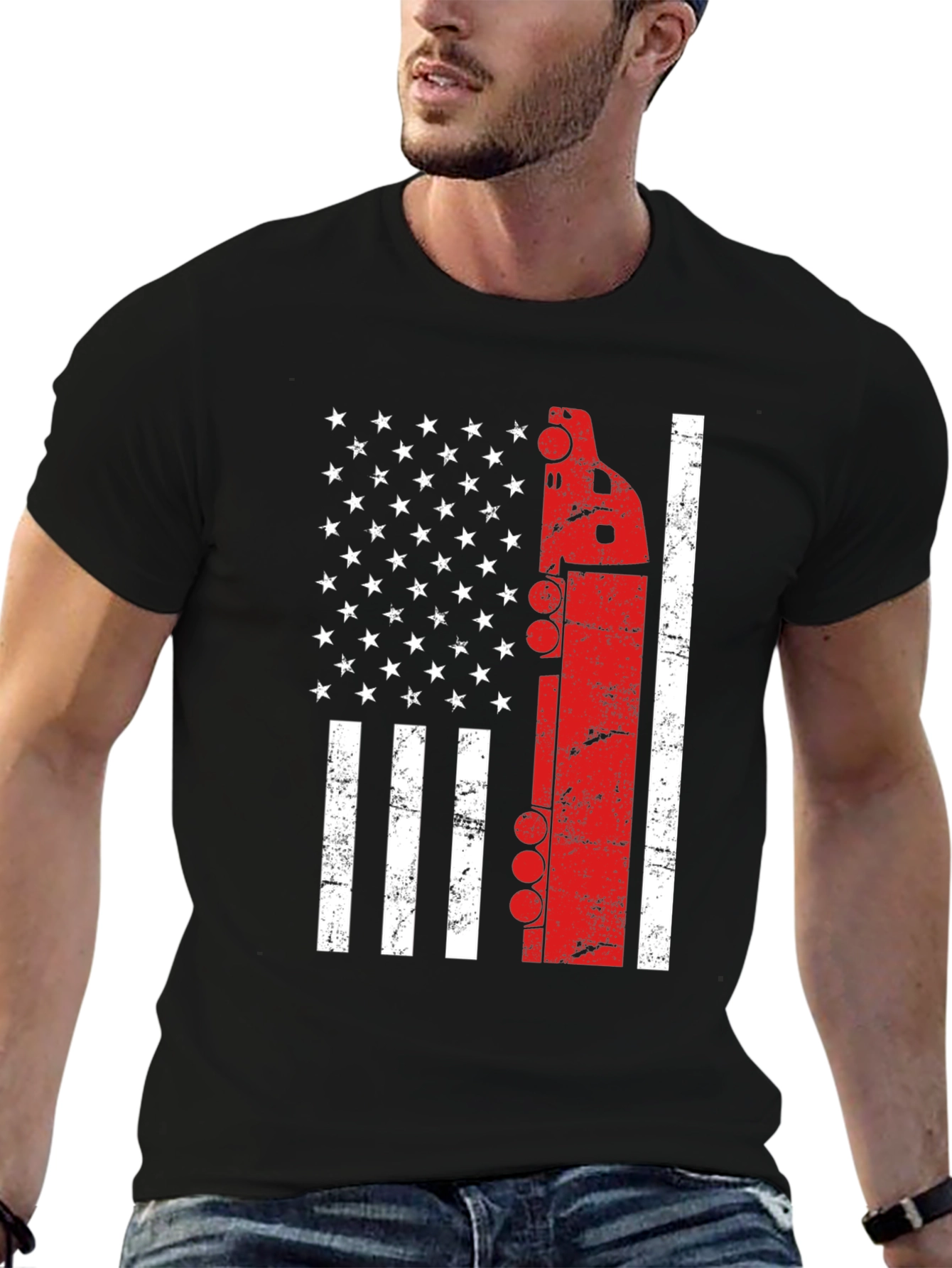 Trucker American Flag Graphic Tee - Patriotic Driver T-Shirt