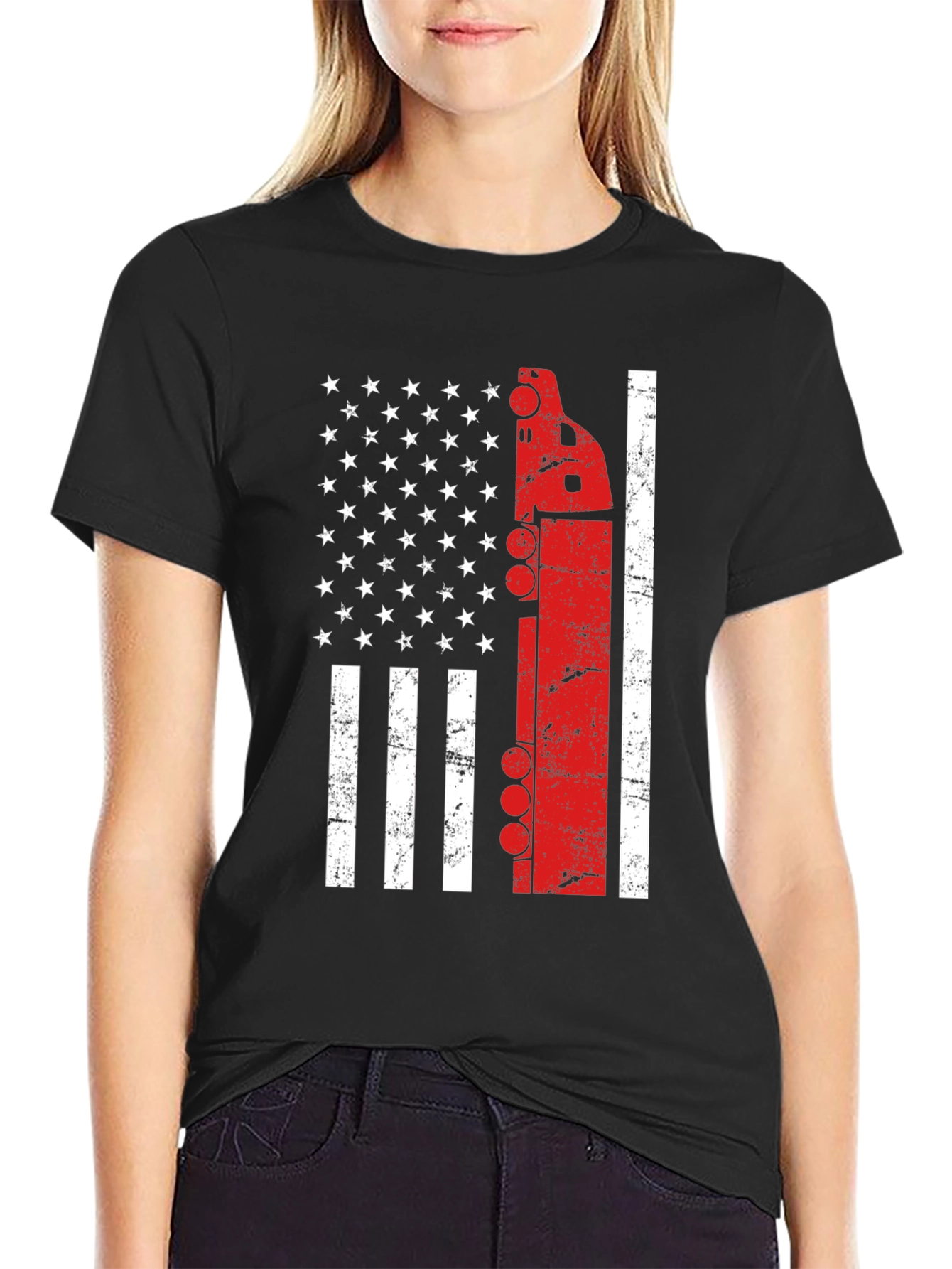 Trucker American Flag Graphic Tee - Patriotic Driver T-Shirt