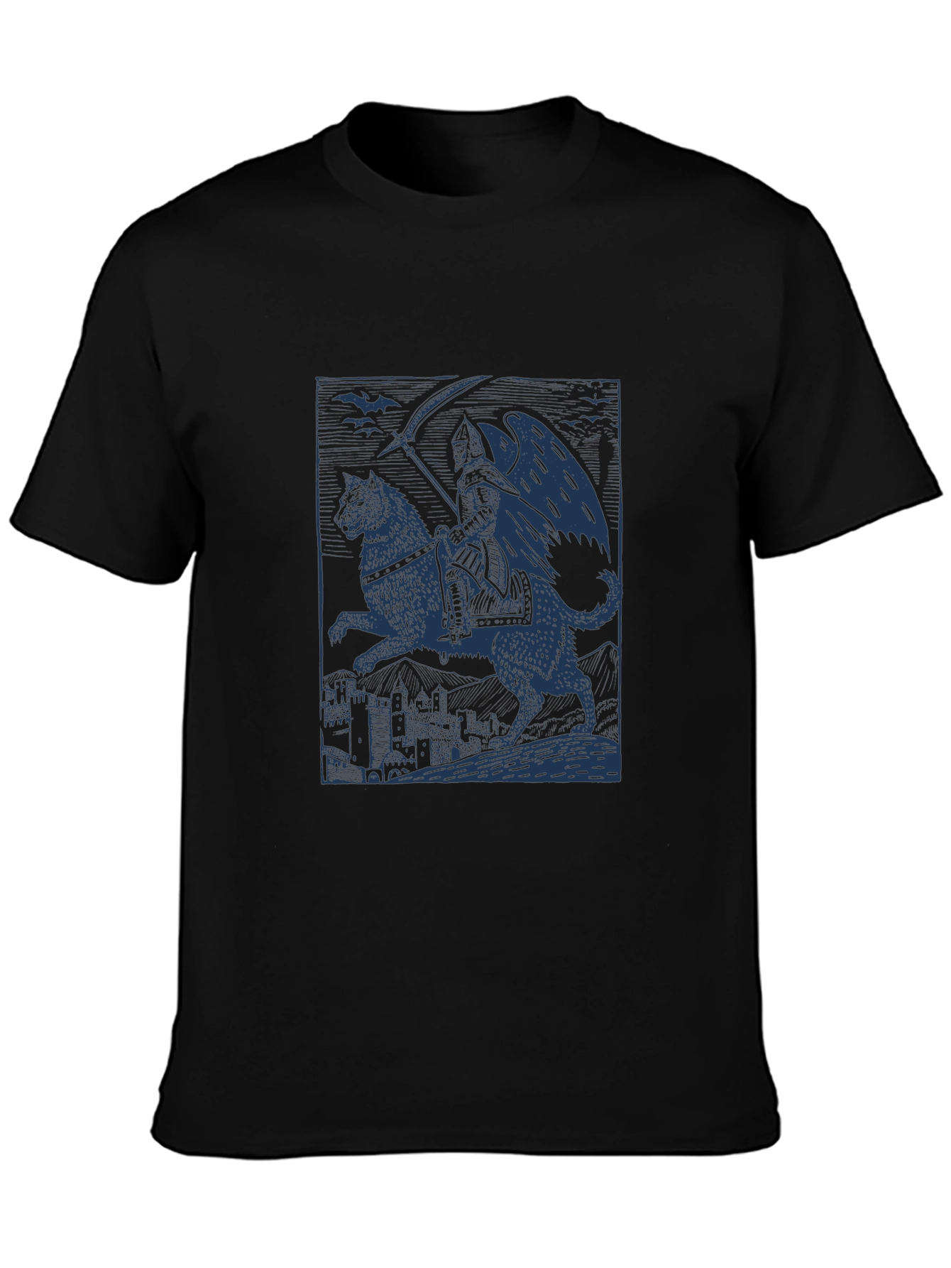 Grim Reaper Wolf Rider Graphic Tee - Black Cotton