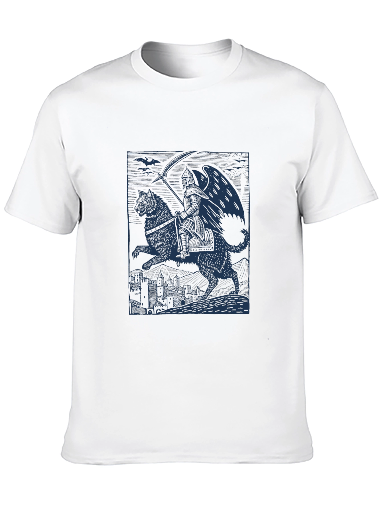 Grim Reaper Wolf Rider Graphic Tee - Black Cotton