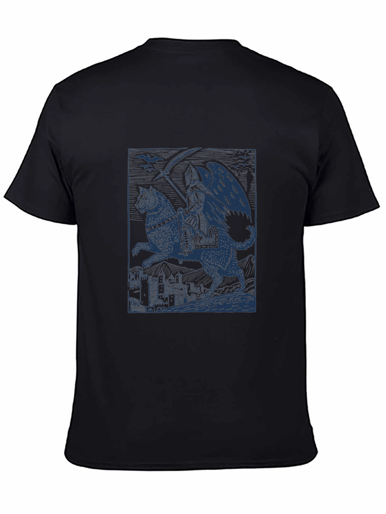 Grim Reaper Wolf Rider Graphic Tee - Black Cotton