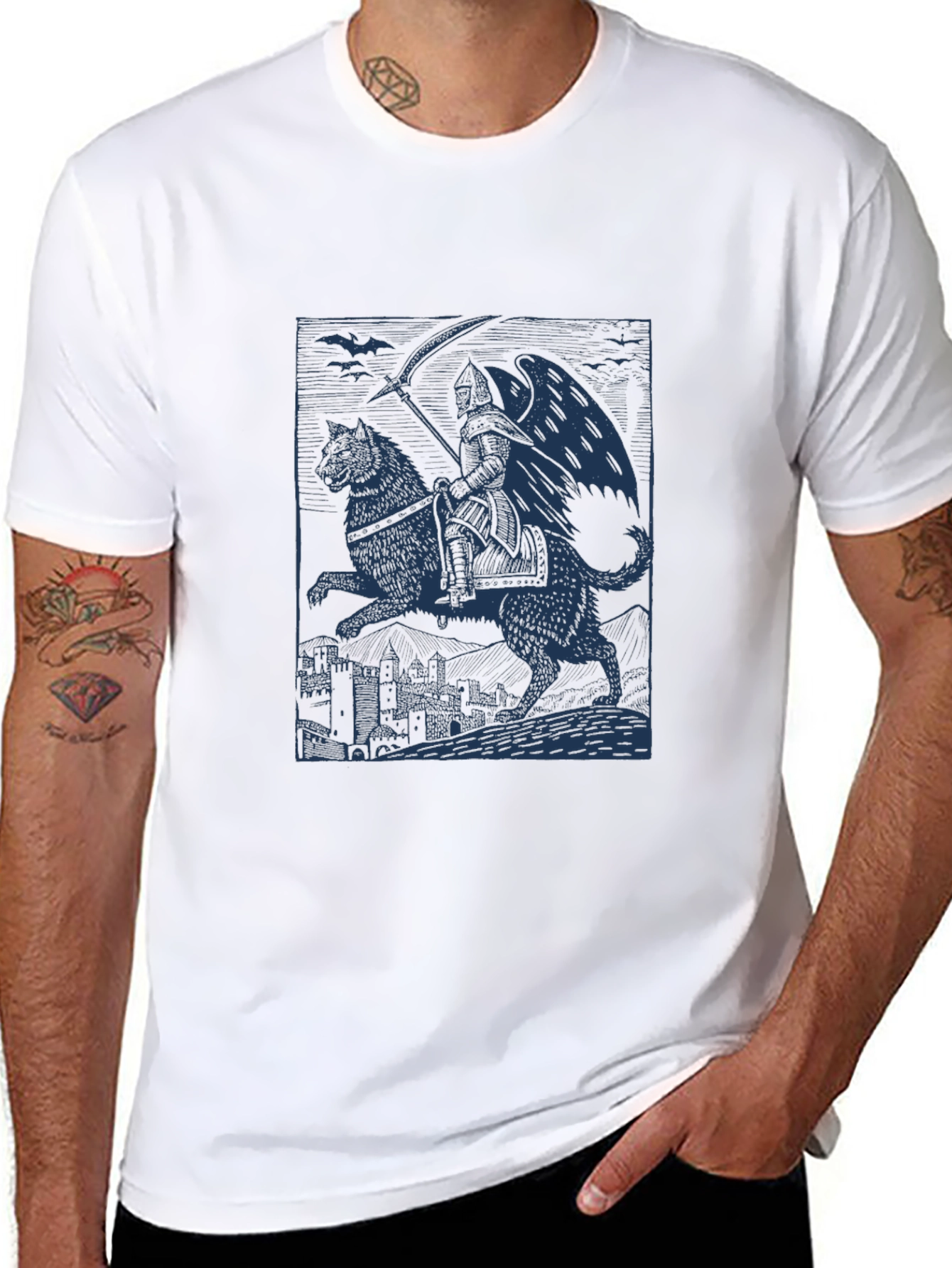 Grim Reaper Wolf Rider Graphic Tee - Black Cotton