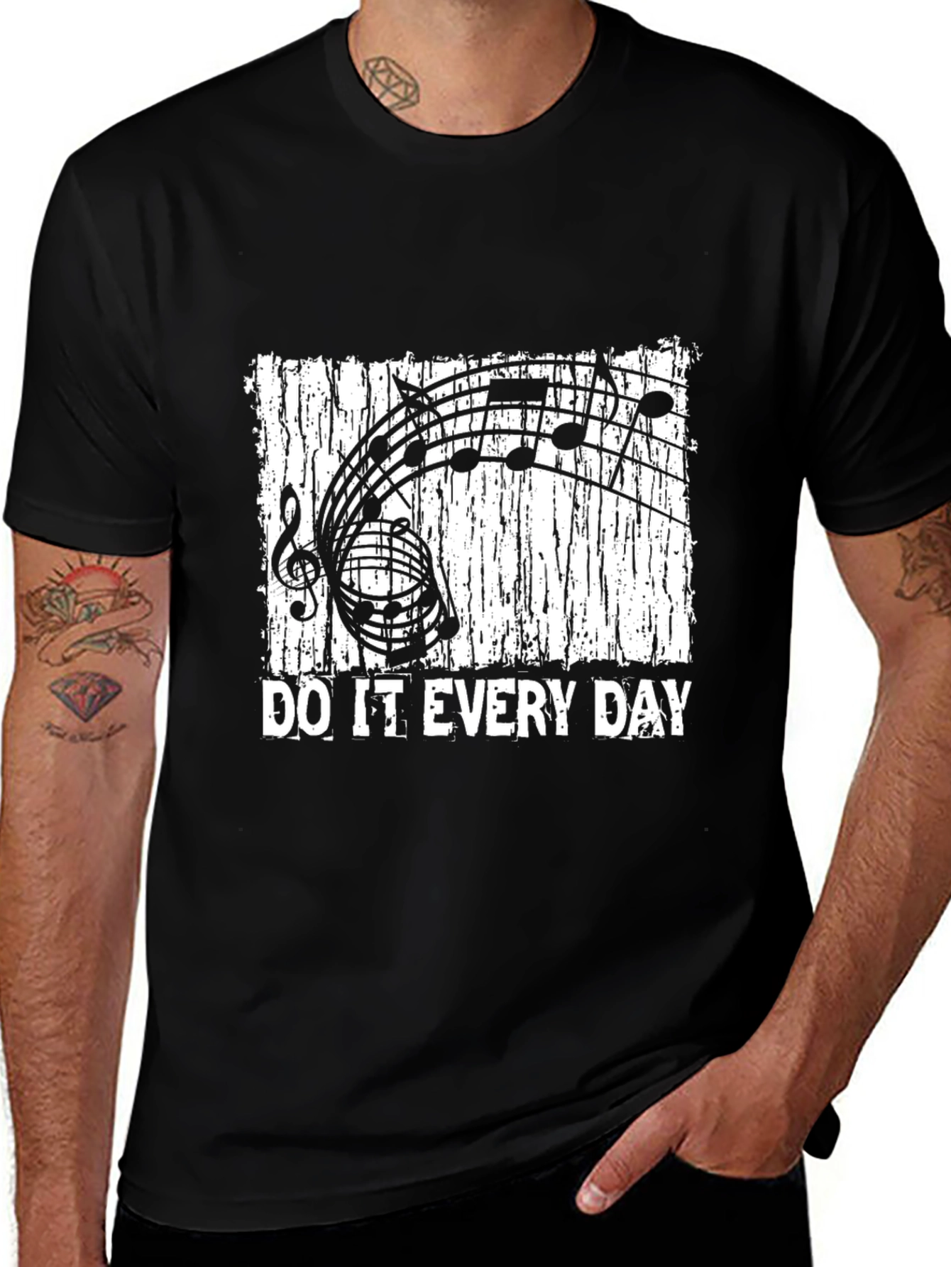 Music Notes Do It Every Day Black T-Shirt