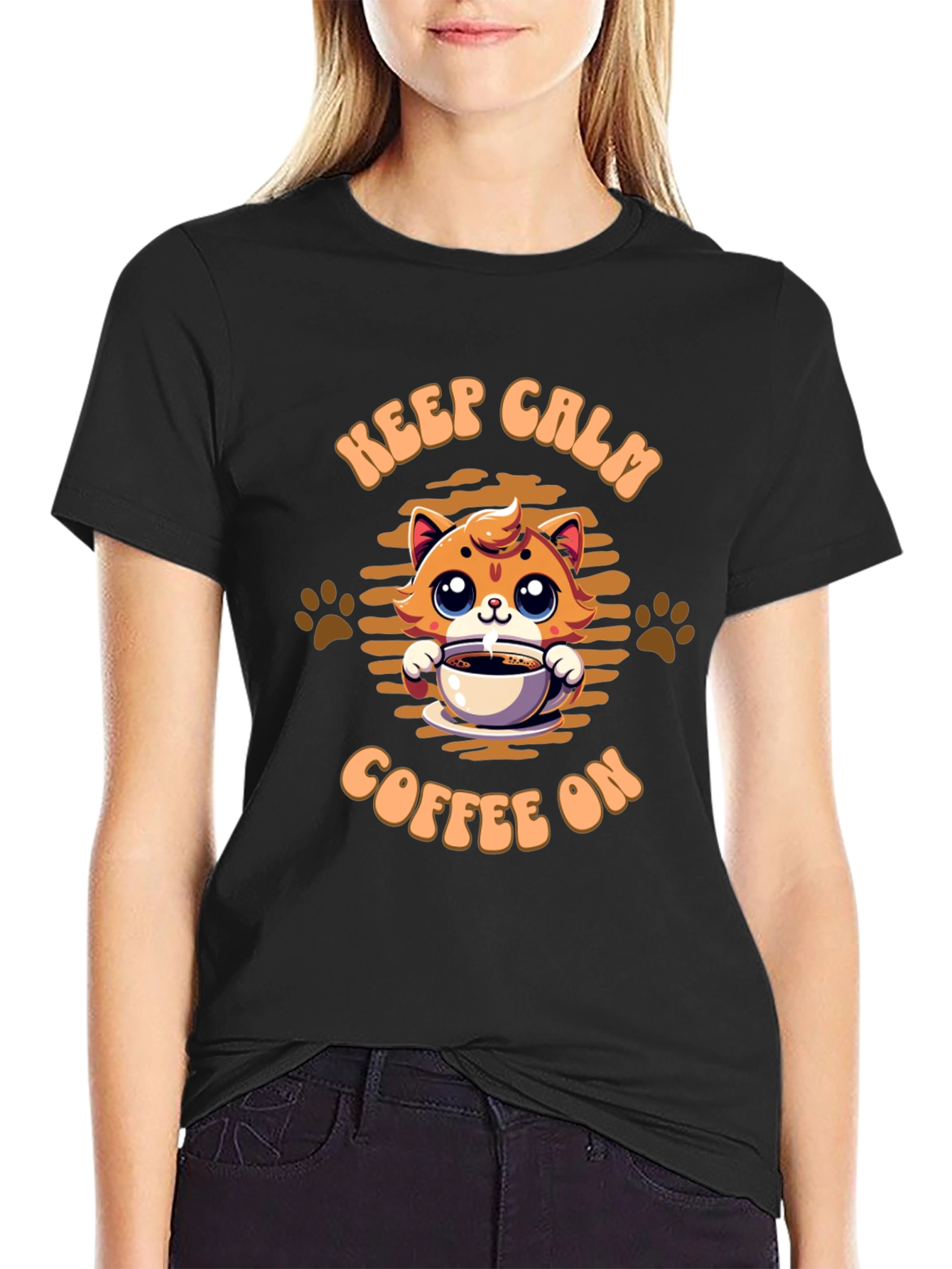 Keep Calm Coffee On Cat Graphic Tee