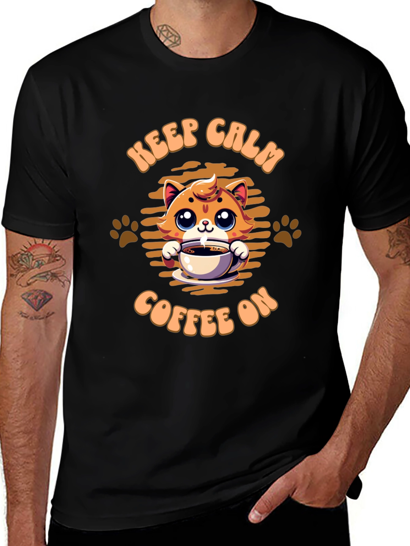 Keep Calm Coffee On Cat Graphic Tee