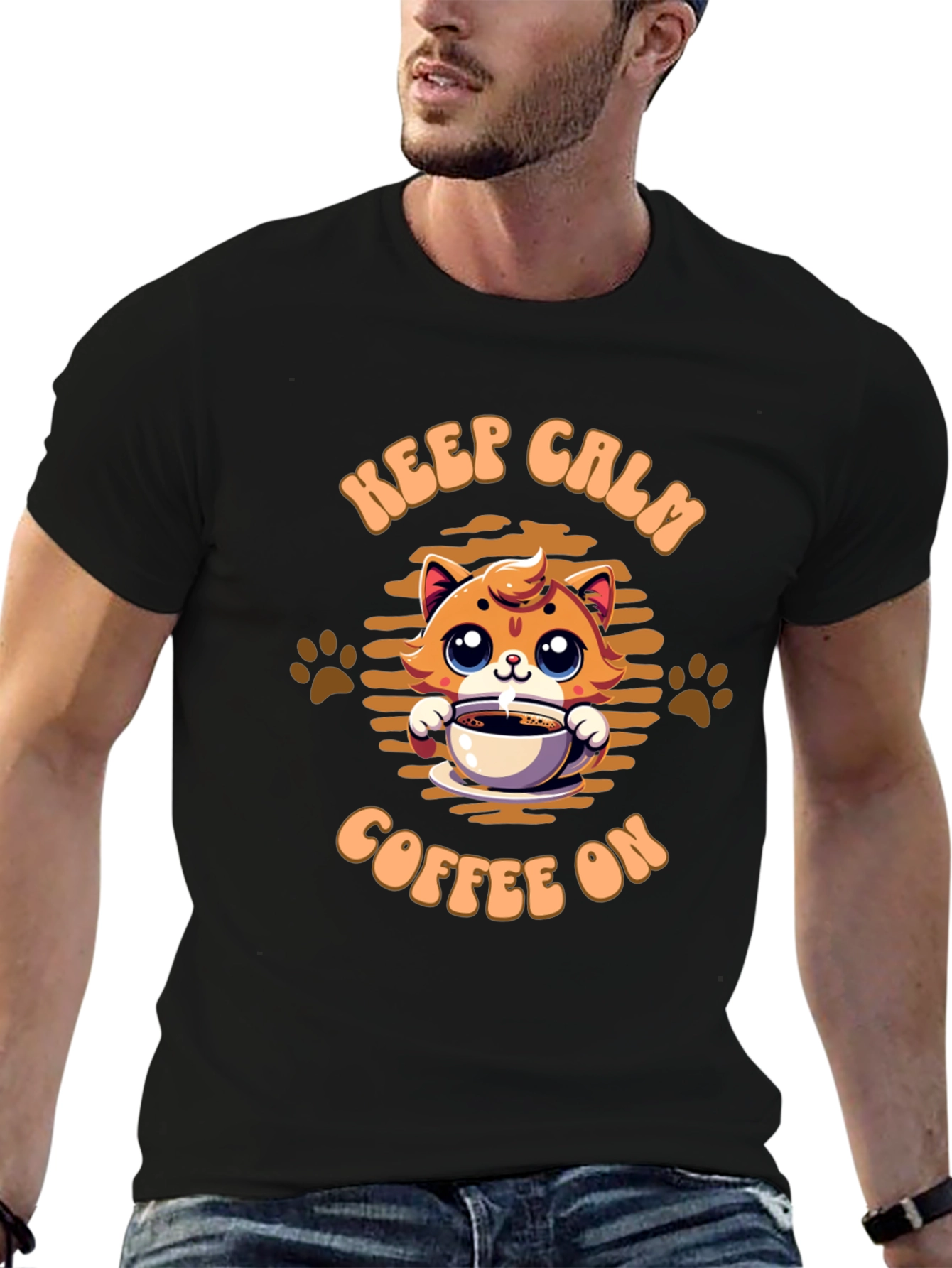 Keep Calm Coffee On Cat Graphic Tee