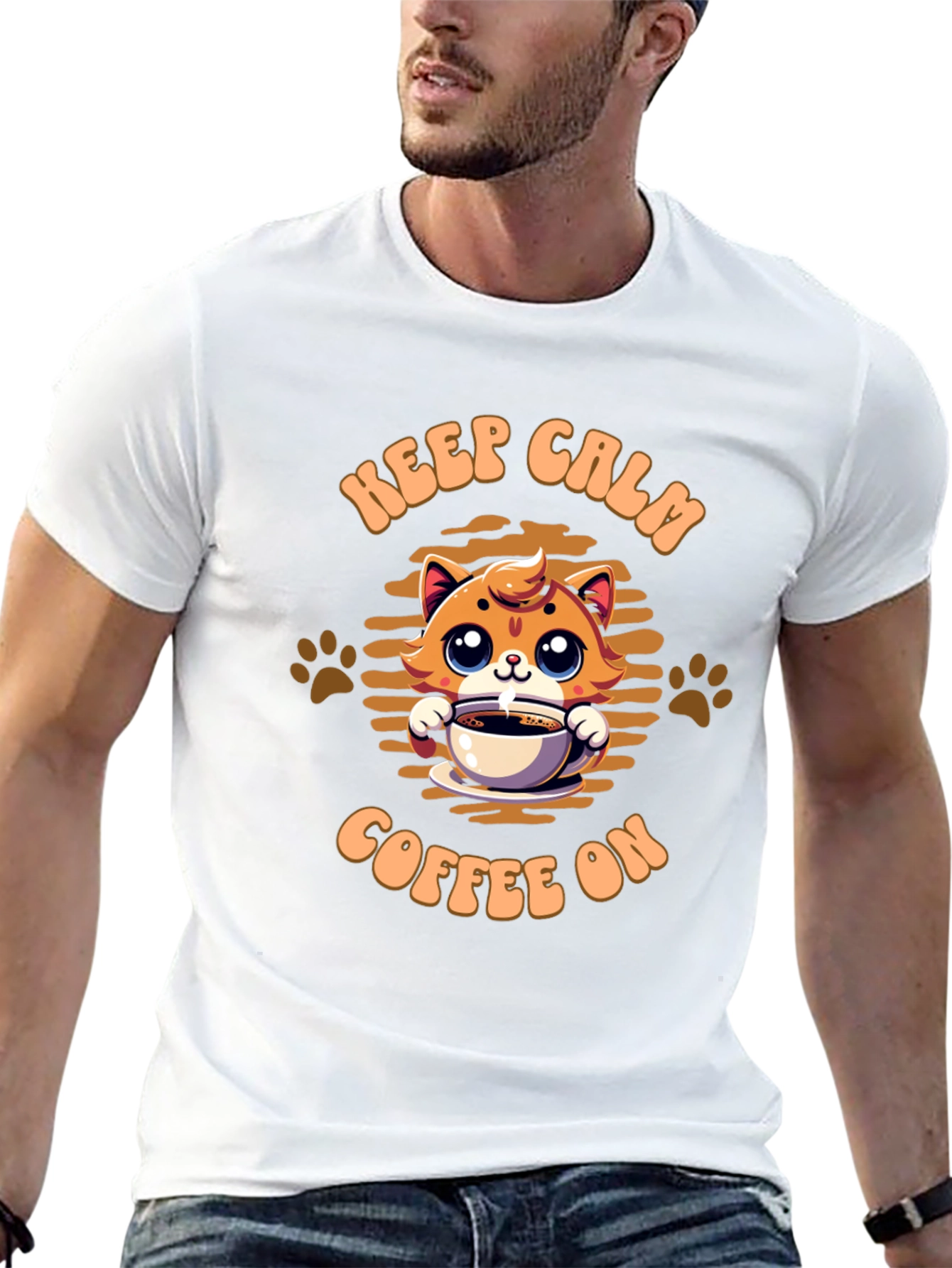 Keep Calm Coffee On Cat Graphic Tee