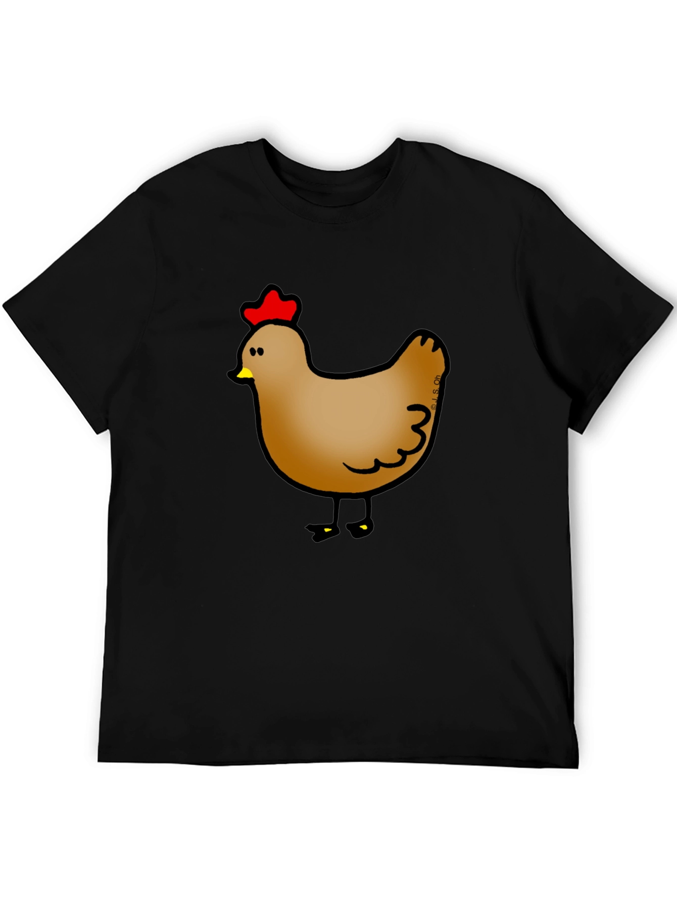 Cute Chicken Graphic Print Black T-Shirt