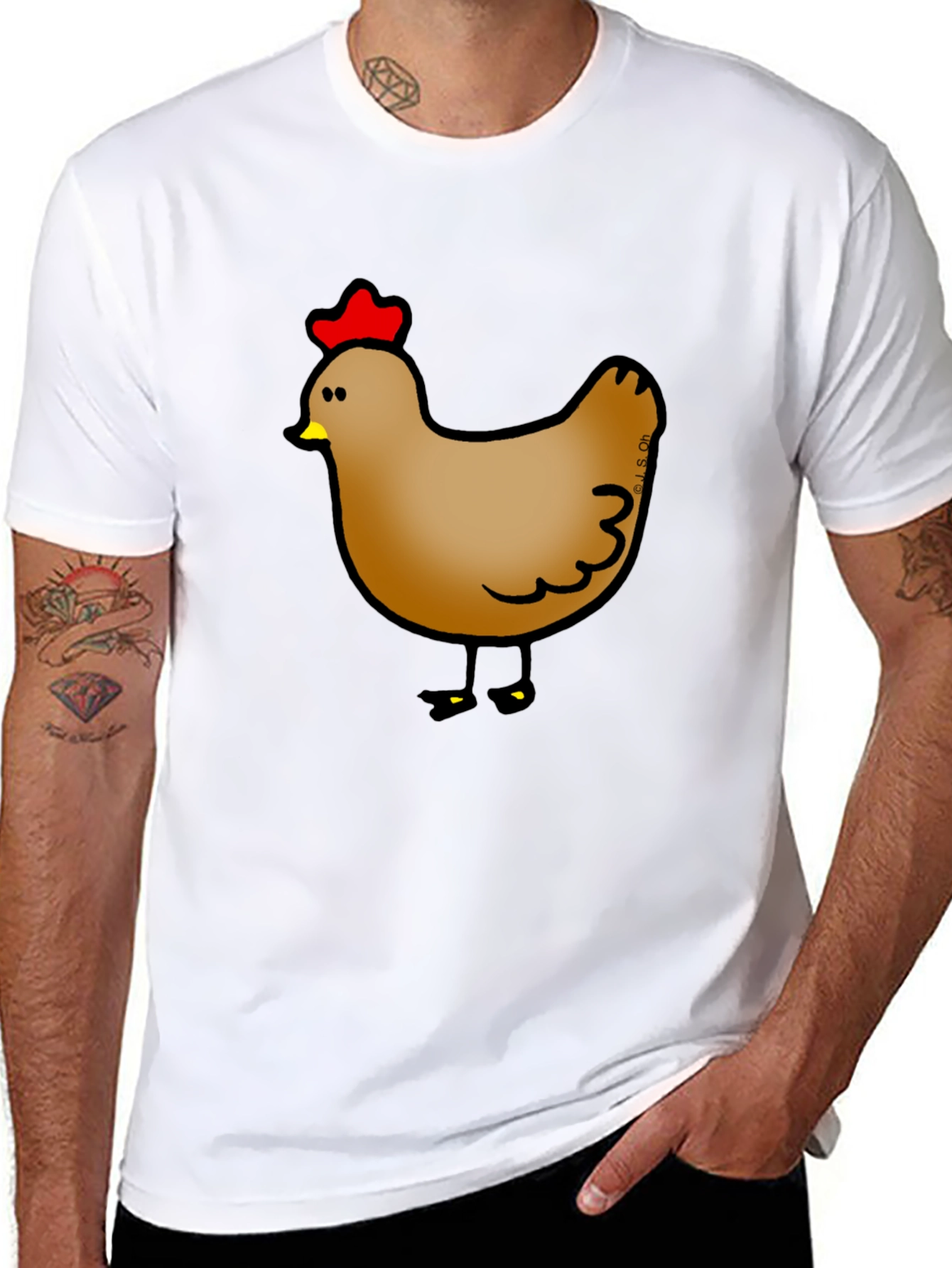 Cute Chicken Graphic Print Black T-Shirt