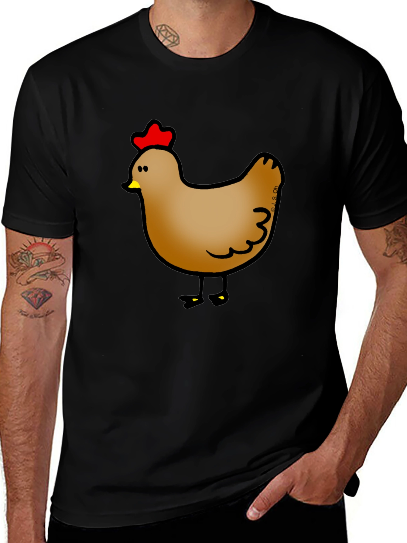 Cute Chicken Graphic Print Black T-Shirt