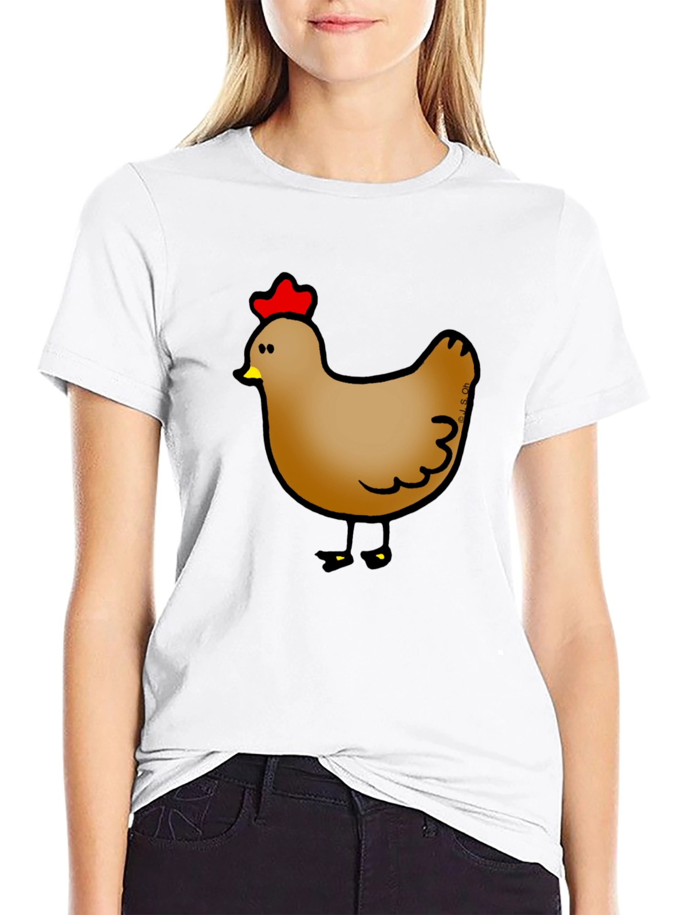 Cute Chicken Graphic Print Black T-Shirt