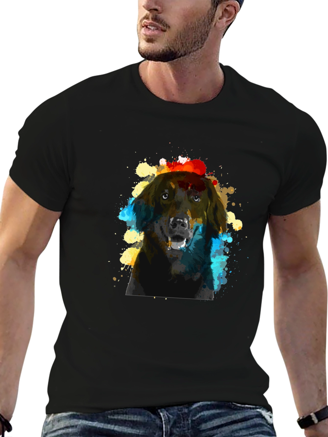 Dog Art Black T-Shirt - Artistic Canine Design