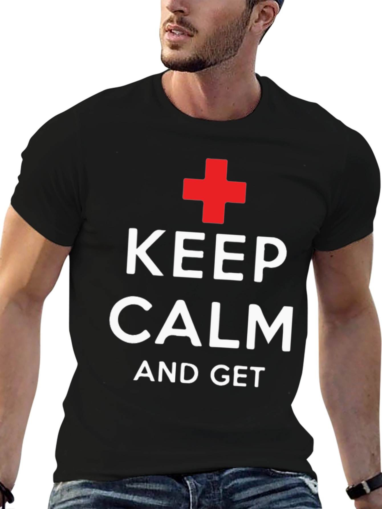 Keep Calm T-Shirt - Black with Red Cross