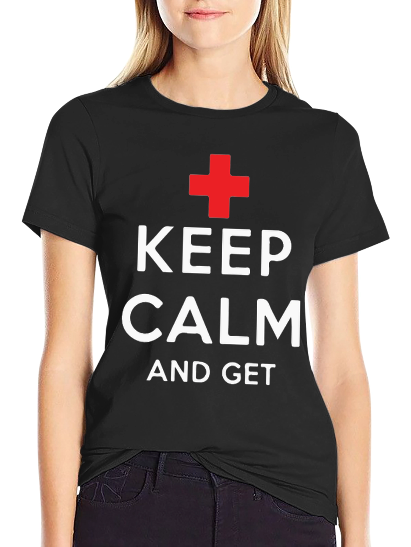 Keep Calm T-Shirt - Black with Red Cross