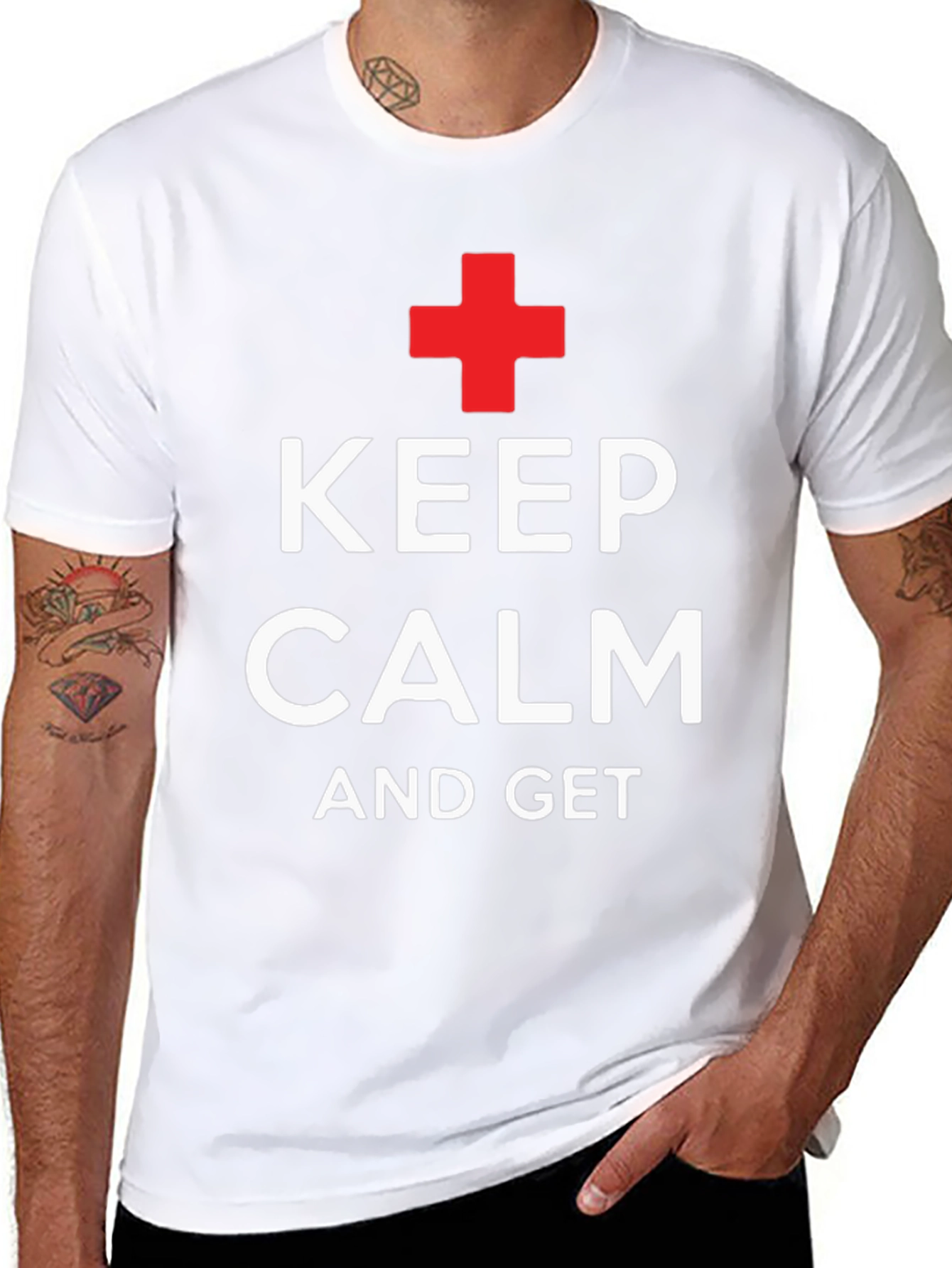 Keep Calm T-Shirt - Black with Red Cross