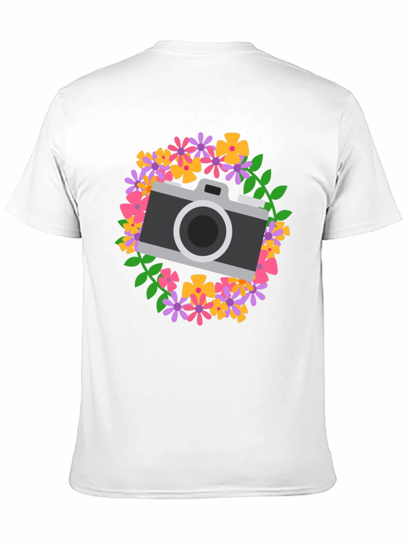 Floral Camera Graphic Tee - Black Cotton Shirt