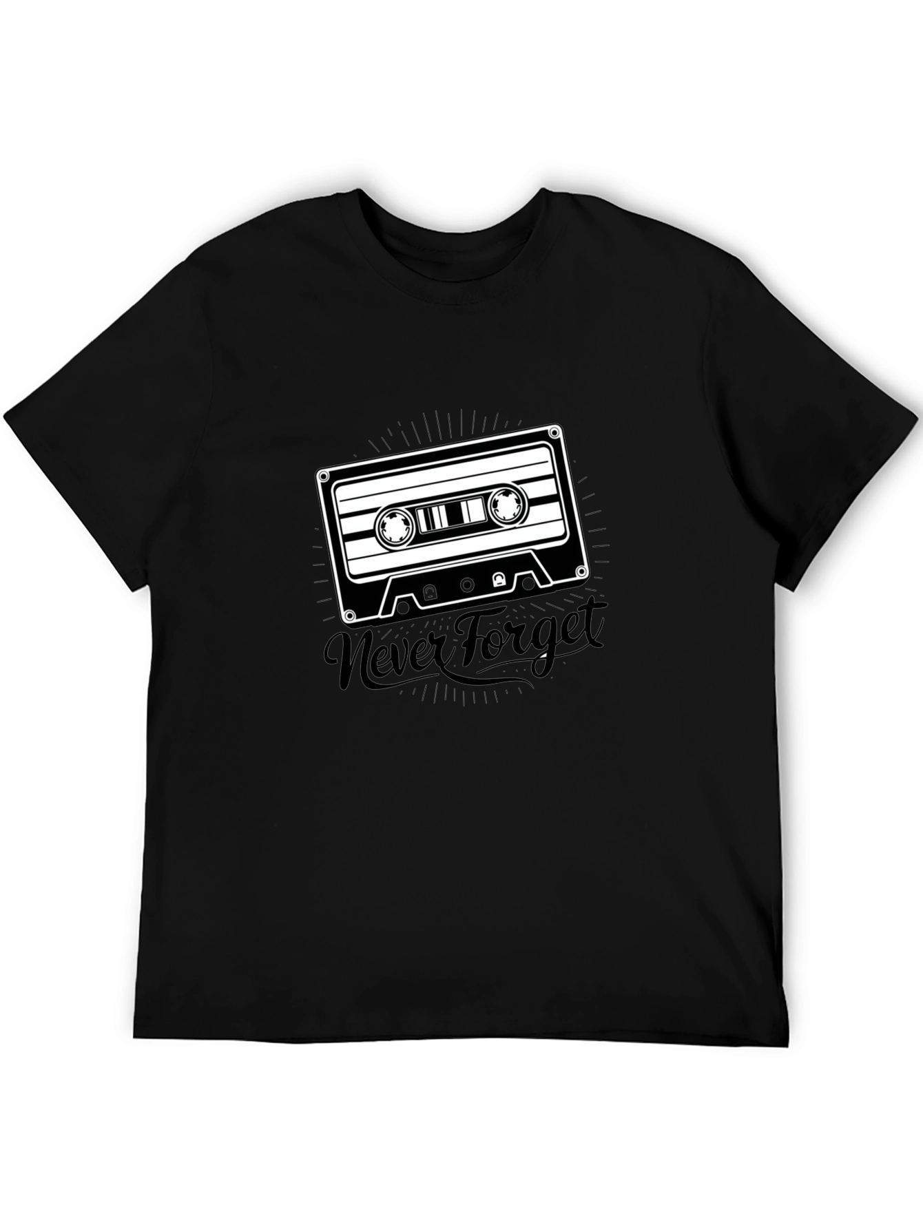 Retro Cassette Tape Never Forget Black T-Shirt