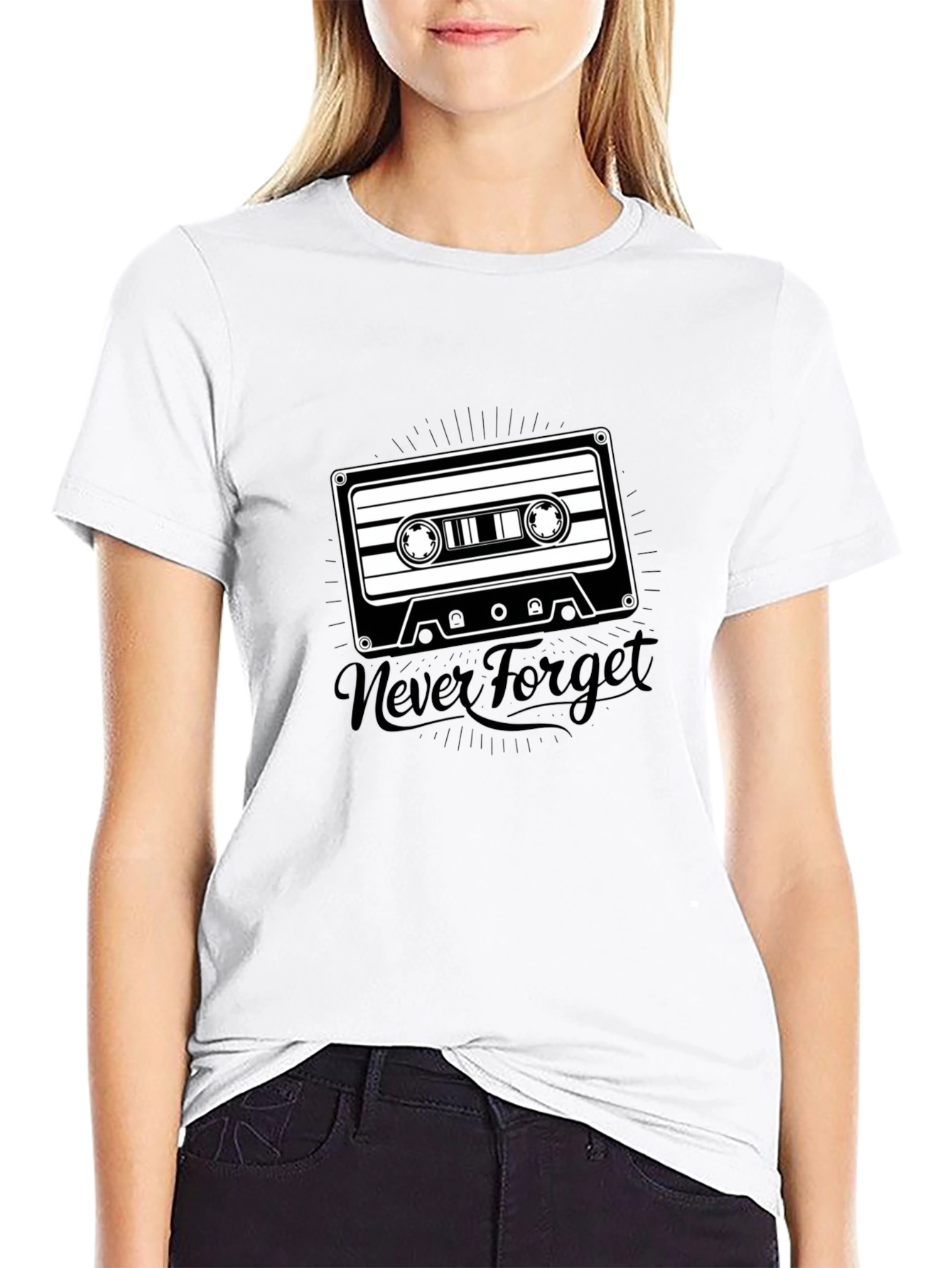 Retro Cassette Tape Never Forget Black T-Shirt