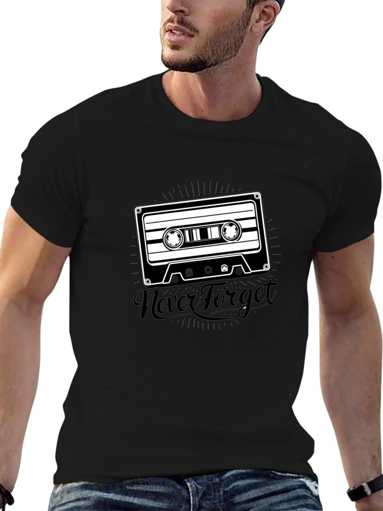 Retro Cassette Tape Never Forget Black T-Shirt