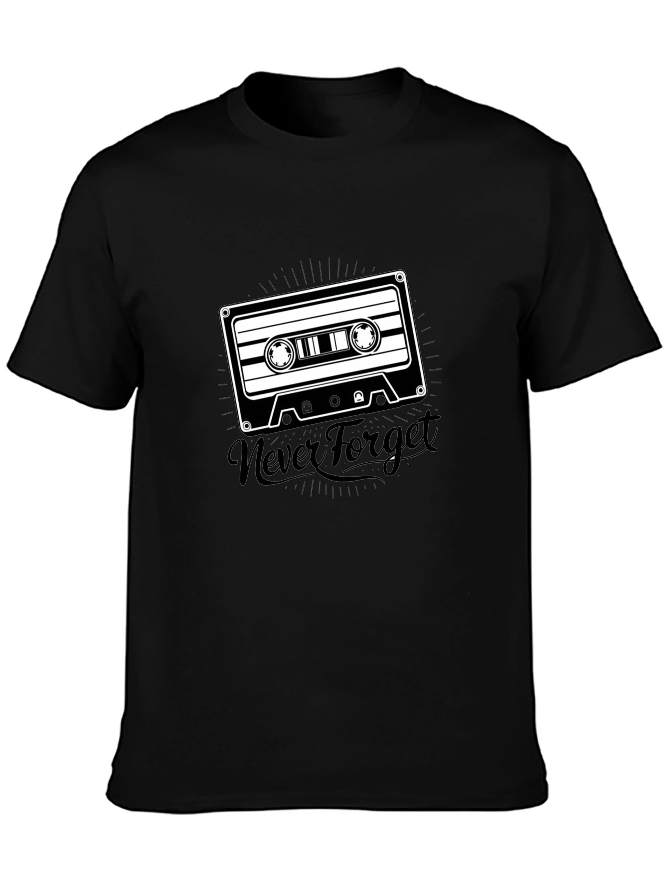 Retro Cassette Tape Never Forget Black T-Shirt