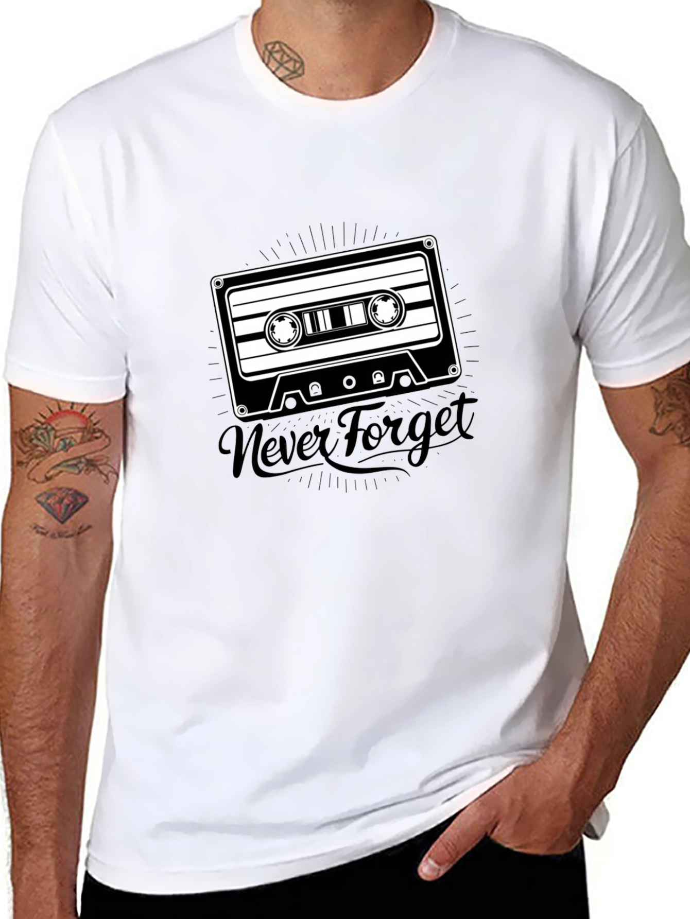 Retro Cassette Tape Never Forget Black T-Shirt