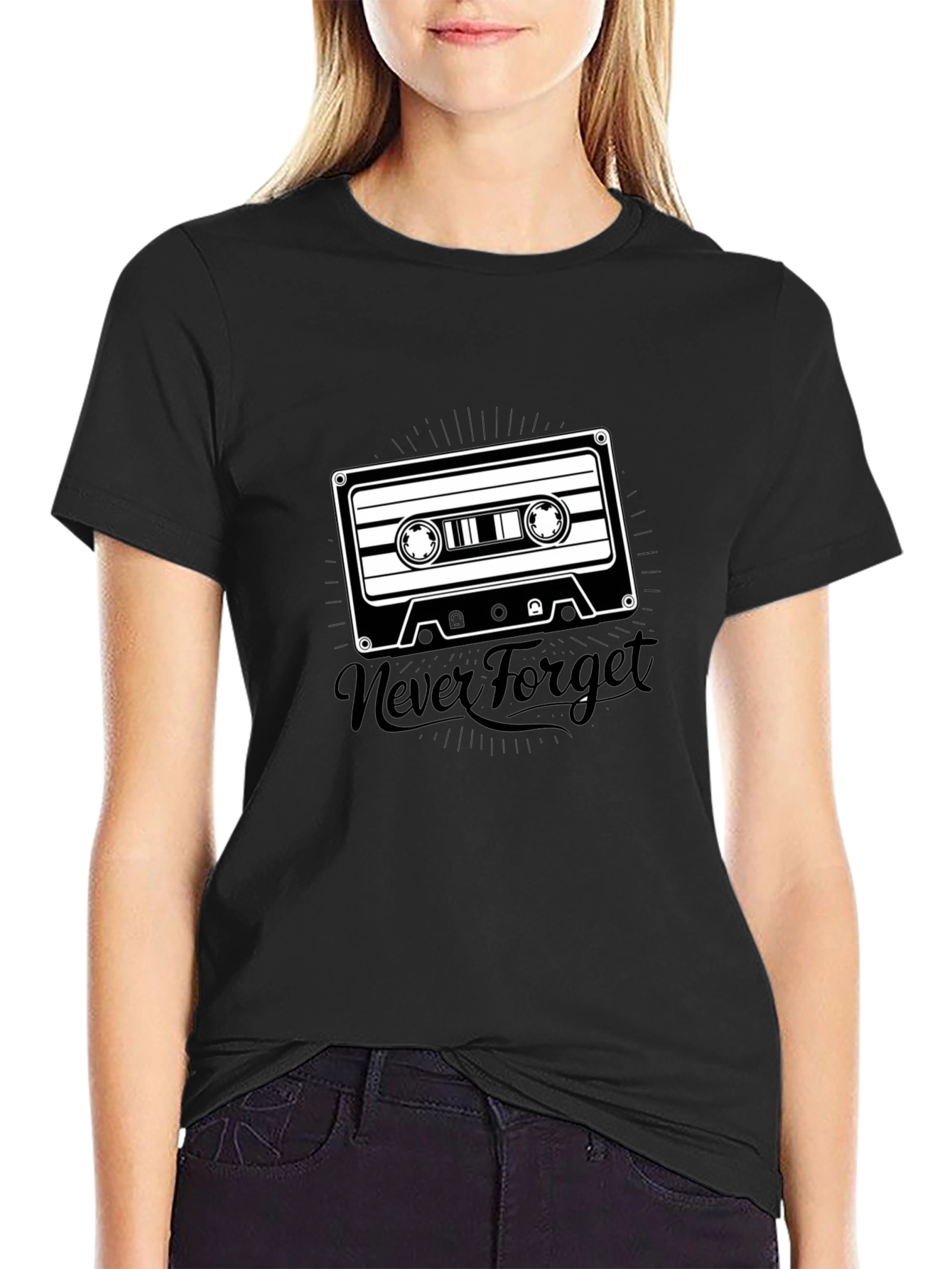 Retro Cassette Tape Never Forget Black T-Shirt