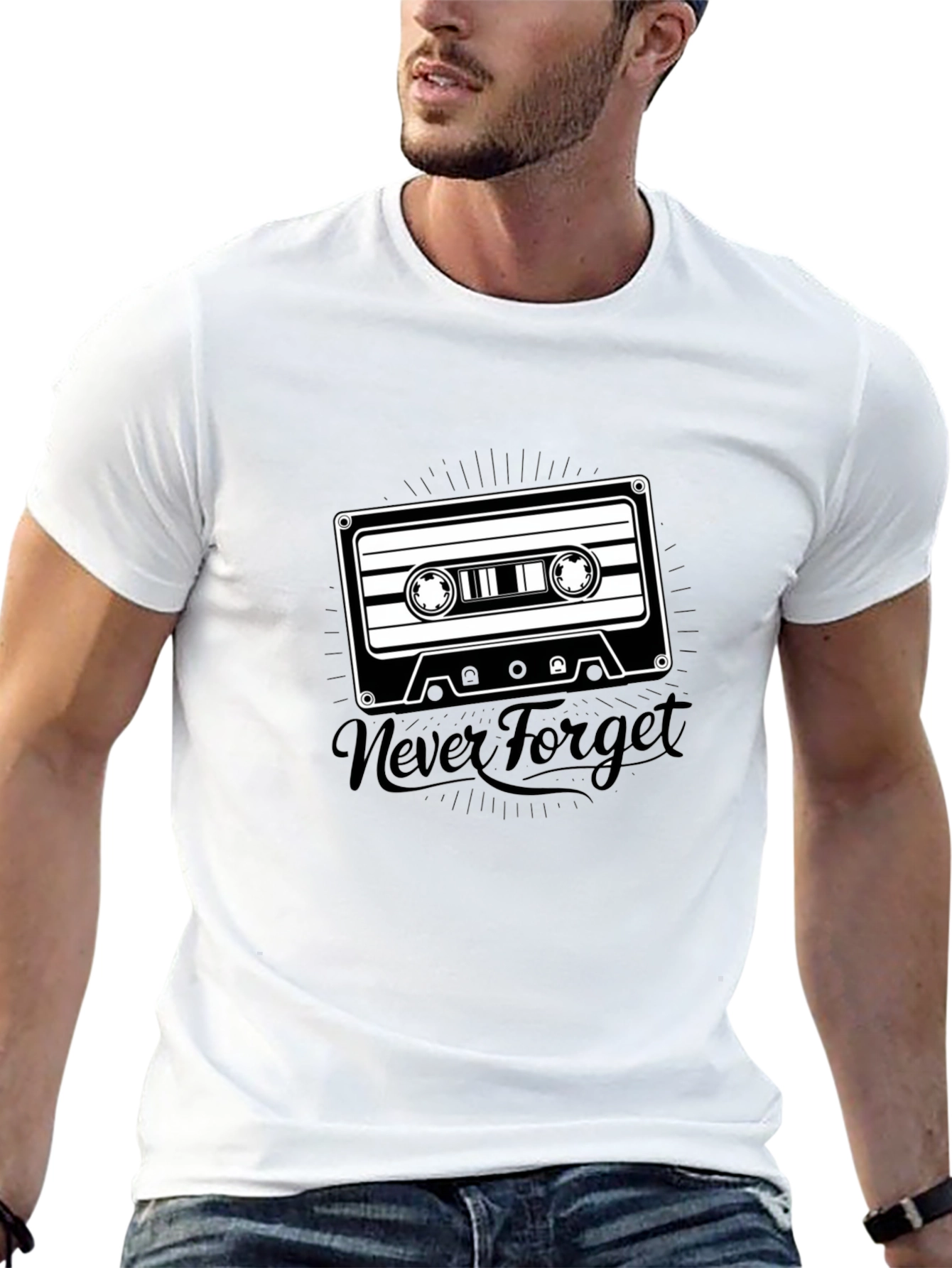 Retro Cassette Tape Never Forget Black T-Shirt