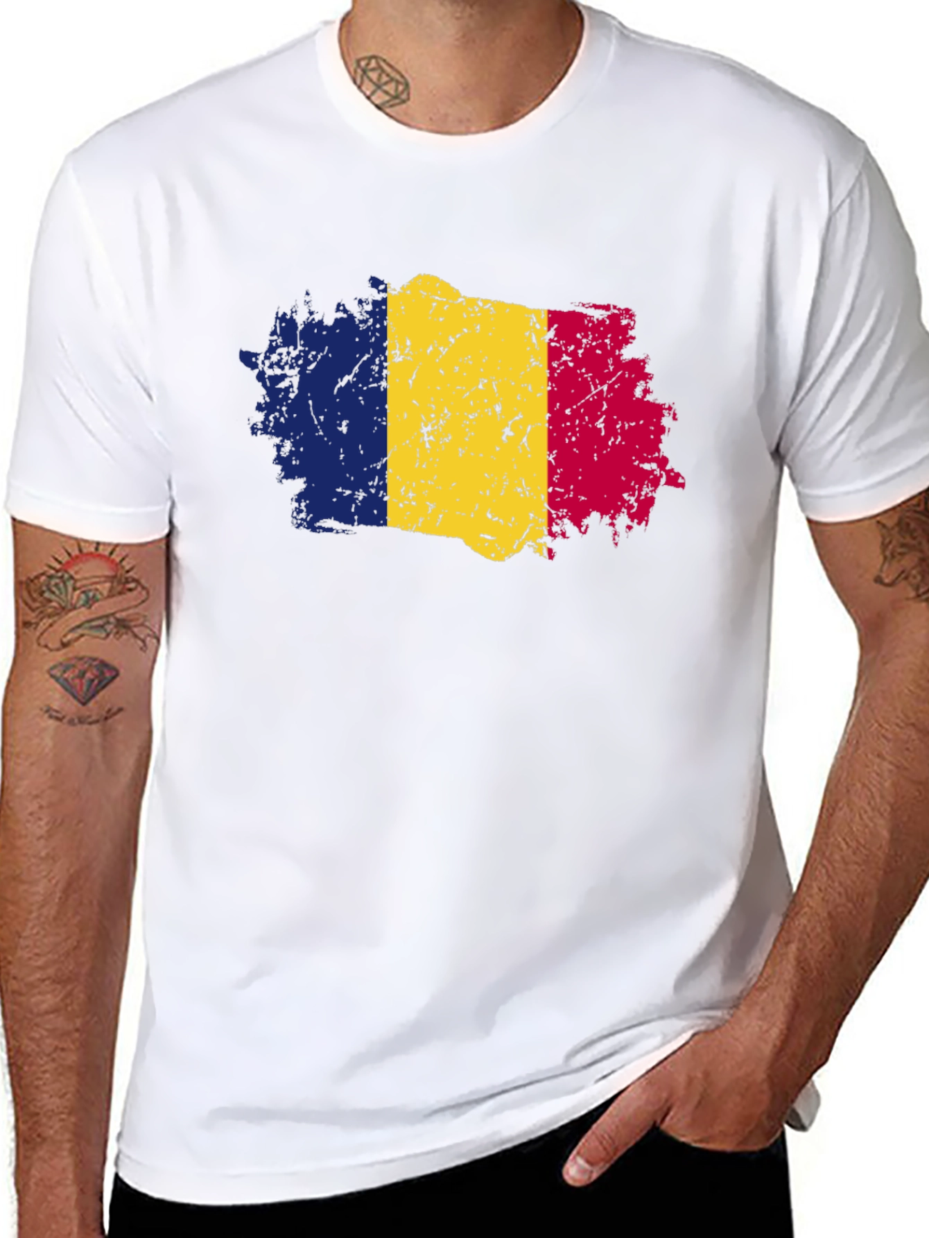 Romania Flag Graphic T-Shirt - Distressed Look