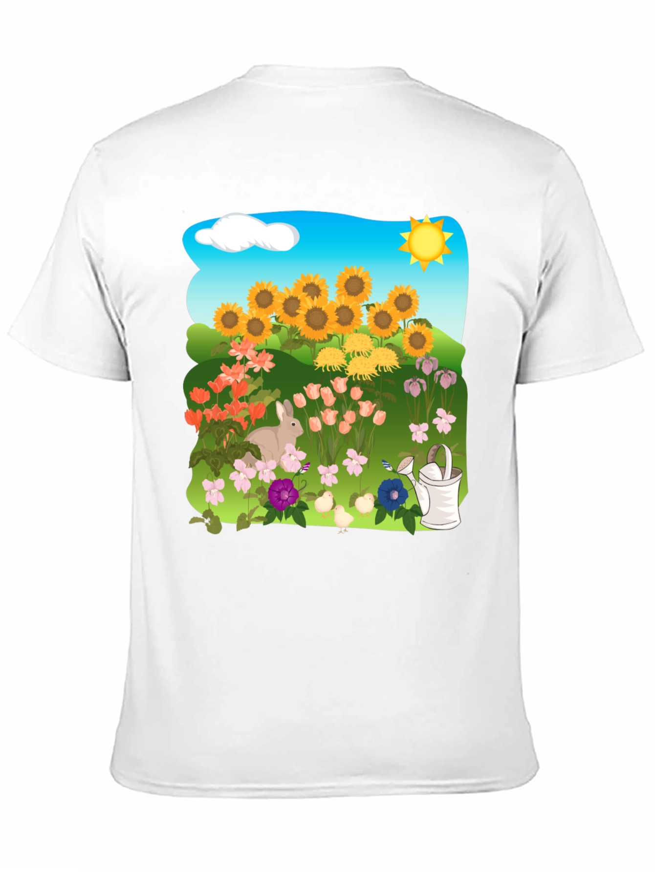 Floral Garden T-Shirt with Sunflowers & Bunny