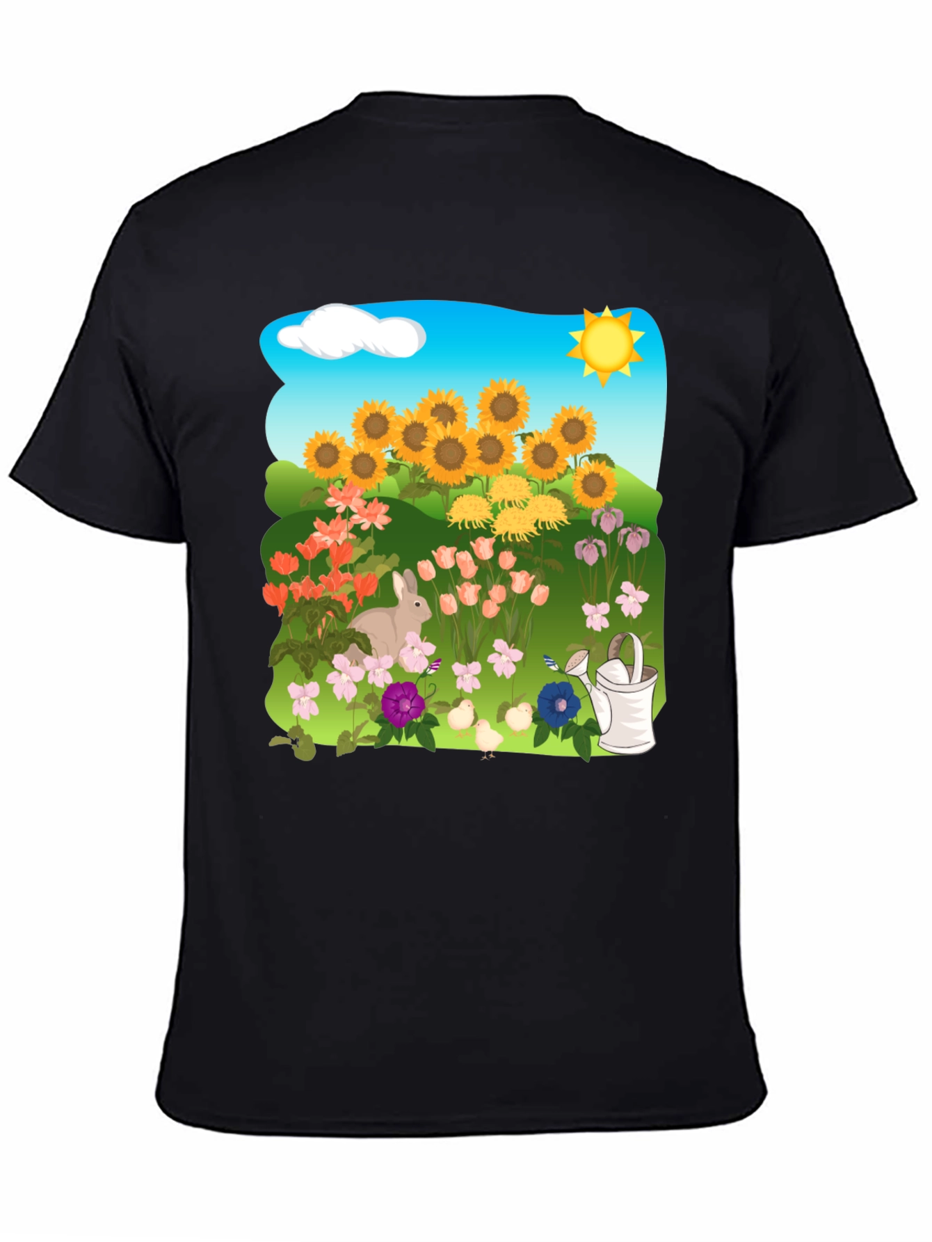 Floral Garden T-Shirt with Sunflowers & Bunny
