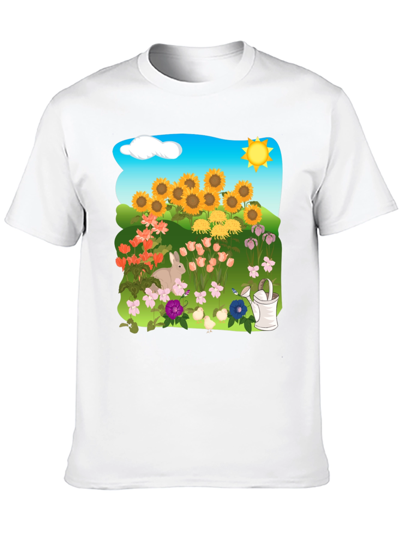 Floral Garden T-Shirt with Sunflowers & Bunny