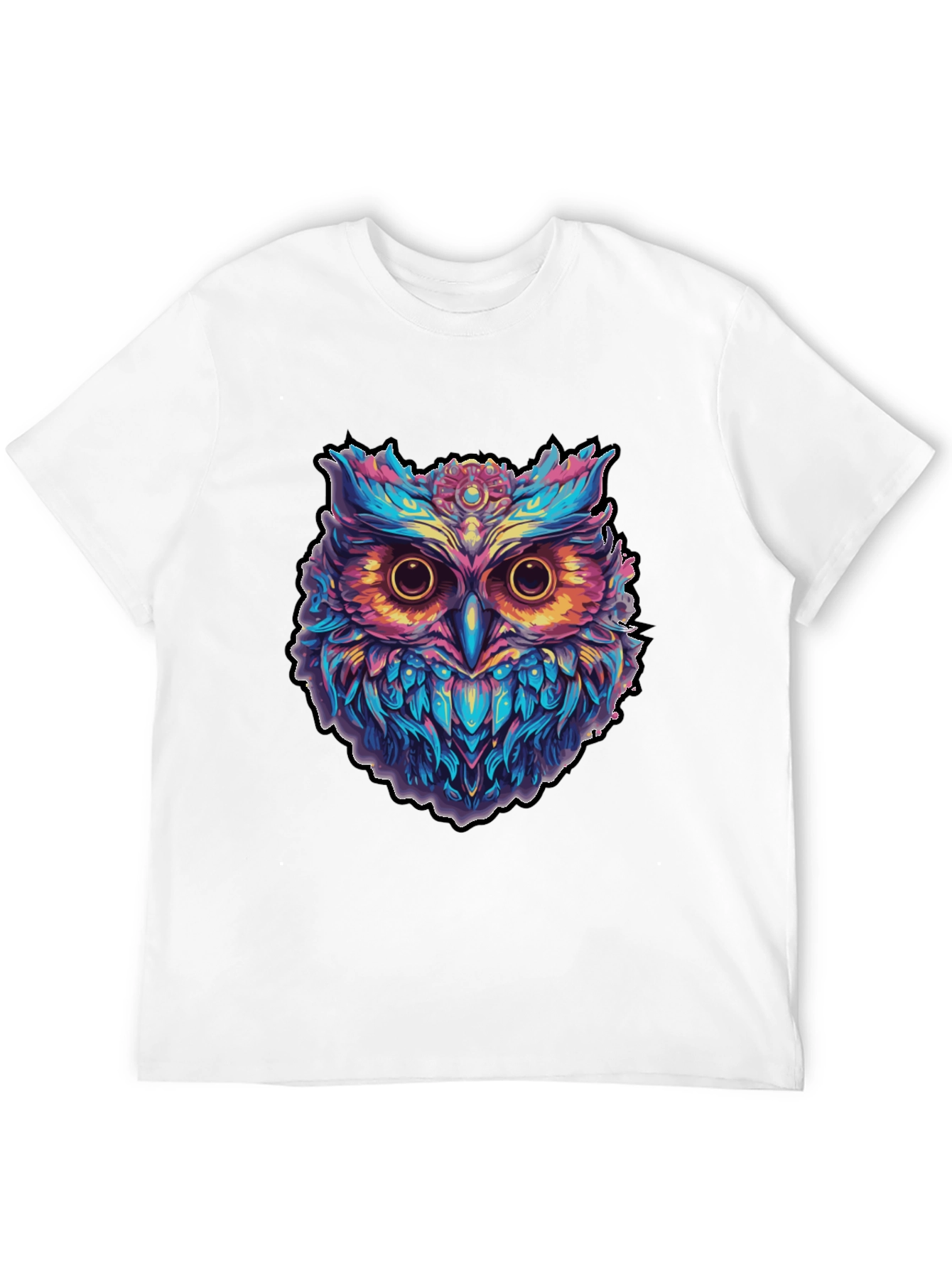 Psychedelic Owl Graphic Print Black T-Shirt