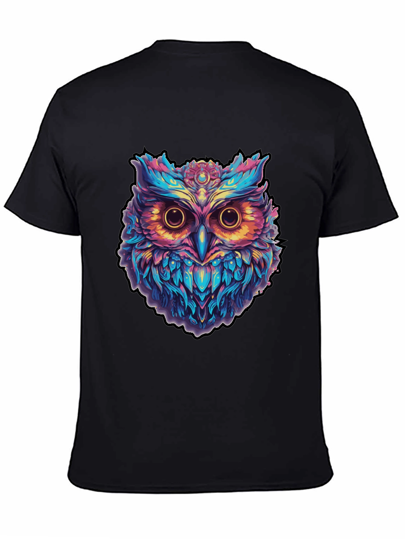 Psychedelic Owl Graphic Print Black T-Shirt