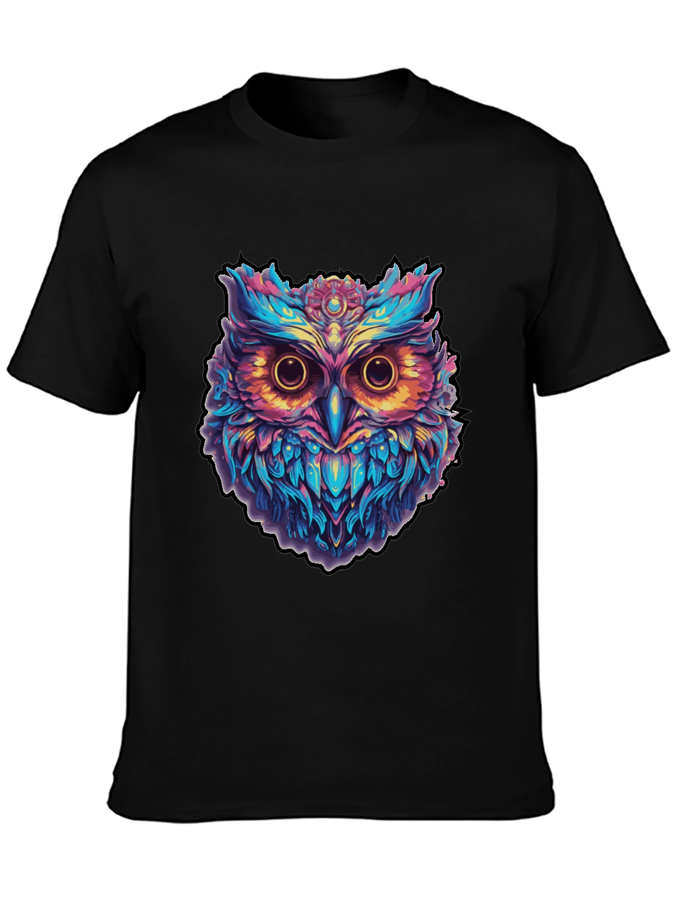 Psychedelic Owl Graphic Print Black T-Shirt