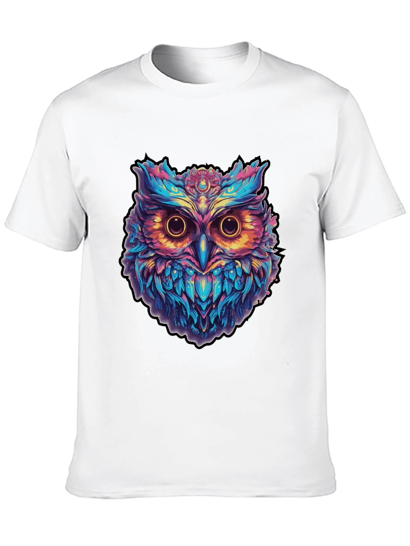 Psychedelic Owl Graphic Print Black T-Shirt