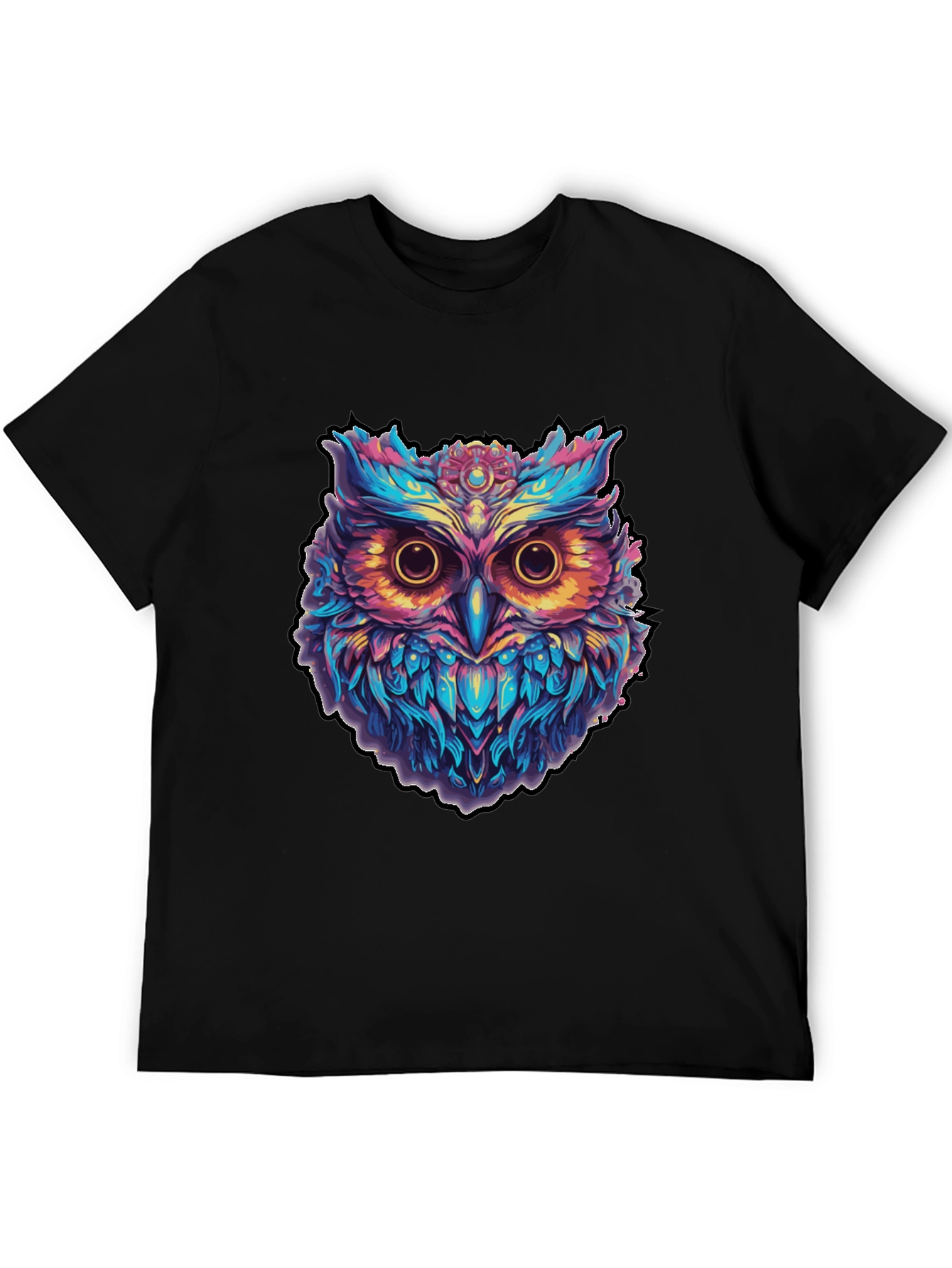 Psychedelic Owl Graphic Print Black T-Shirt